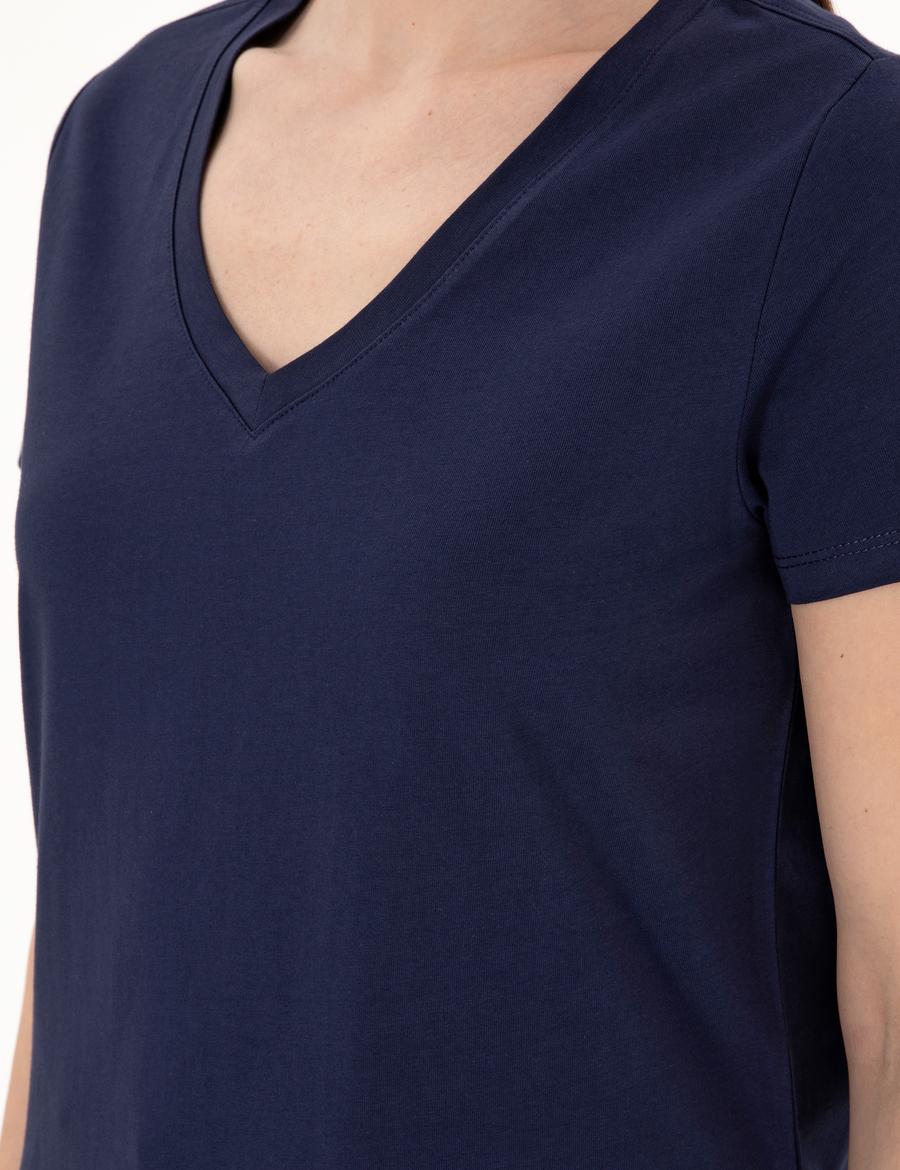 Lacivert Regular Fit V Yaka Basic Tişört