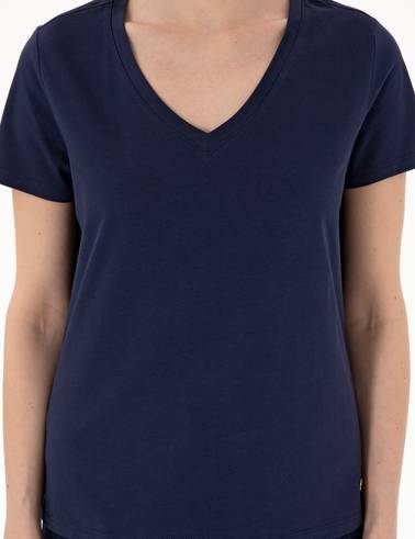 Lacivert Regular Fit V Yaka Basic Tişört
