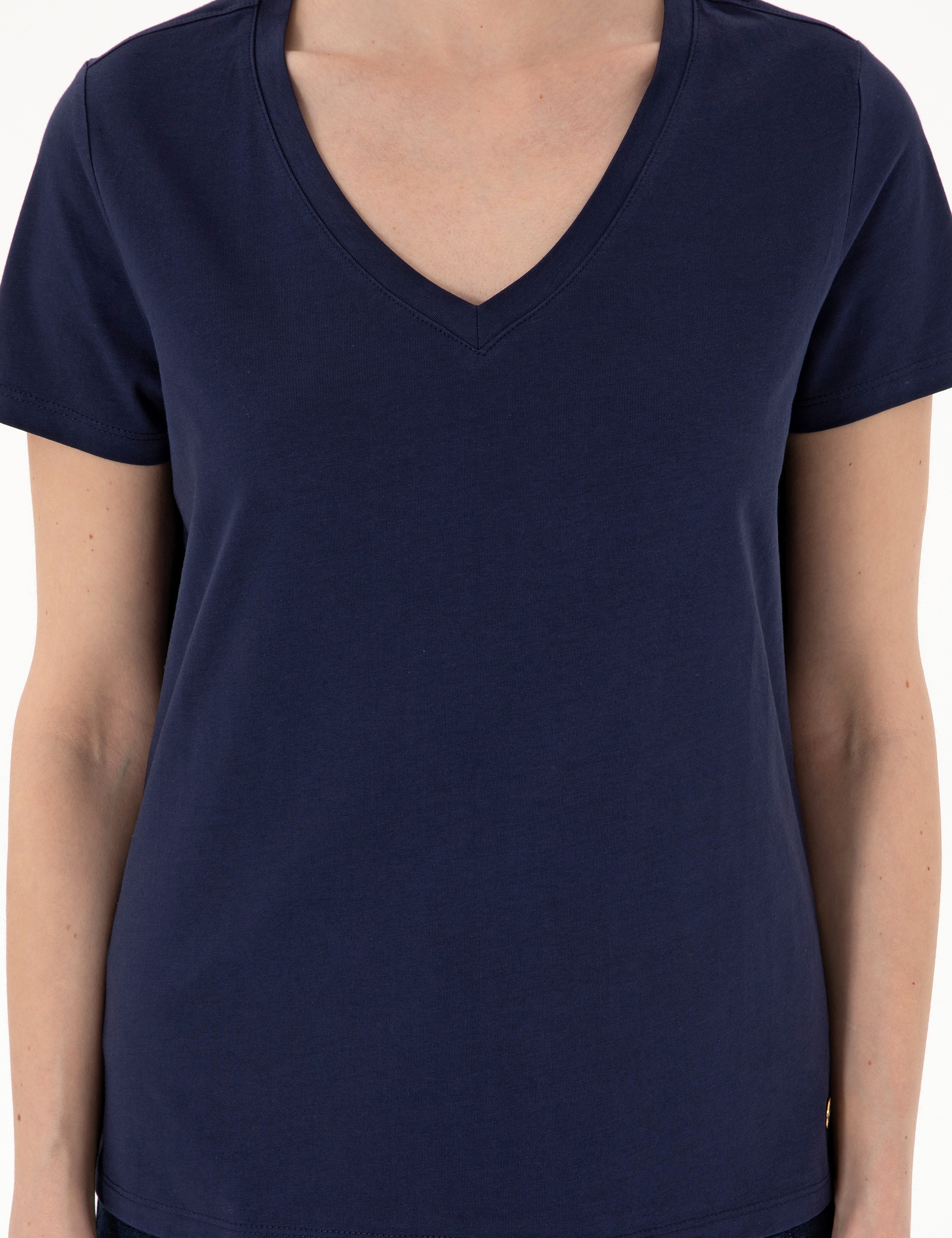 Lacivert Regular Fit V Yaka Basic Tişört