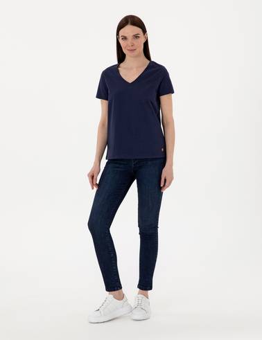 Lacivert Regular Fit V Yaka Basic Tişört
