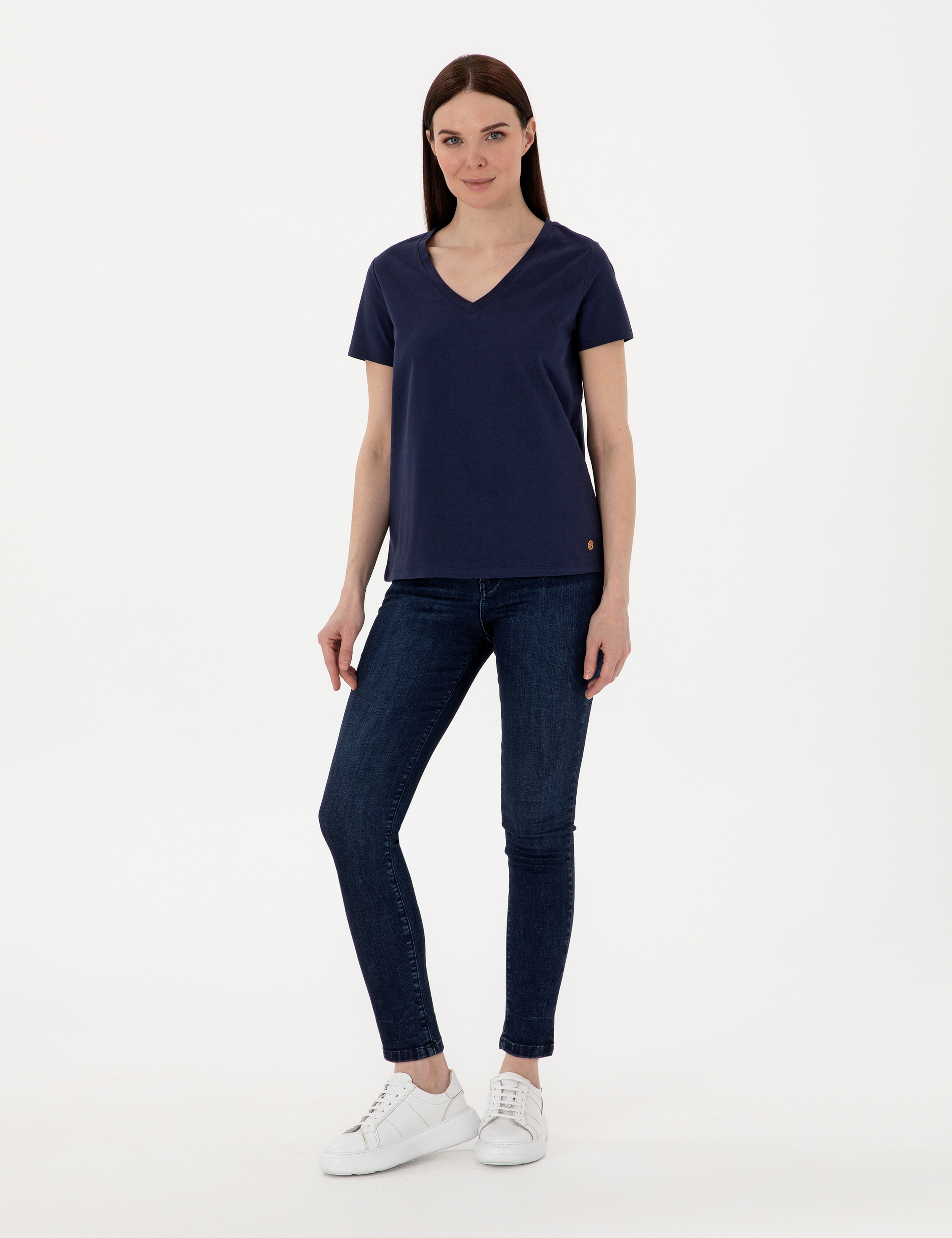 Lacivert Regular Fit V Yaka Basic Tişört - Image 4