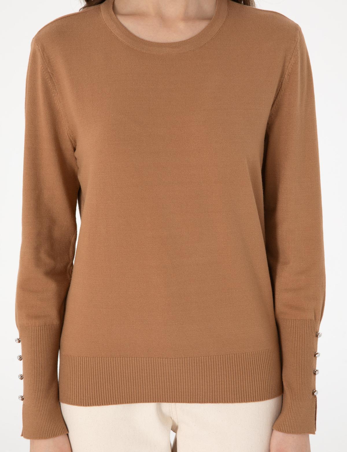 Camel Slim Fit Bisiklet Yaka Basic Kazak - 50290566012