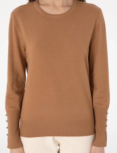 Camel Slim Fit Bisiklet Yaka Basic Kazak