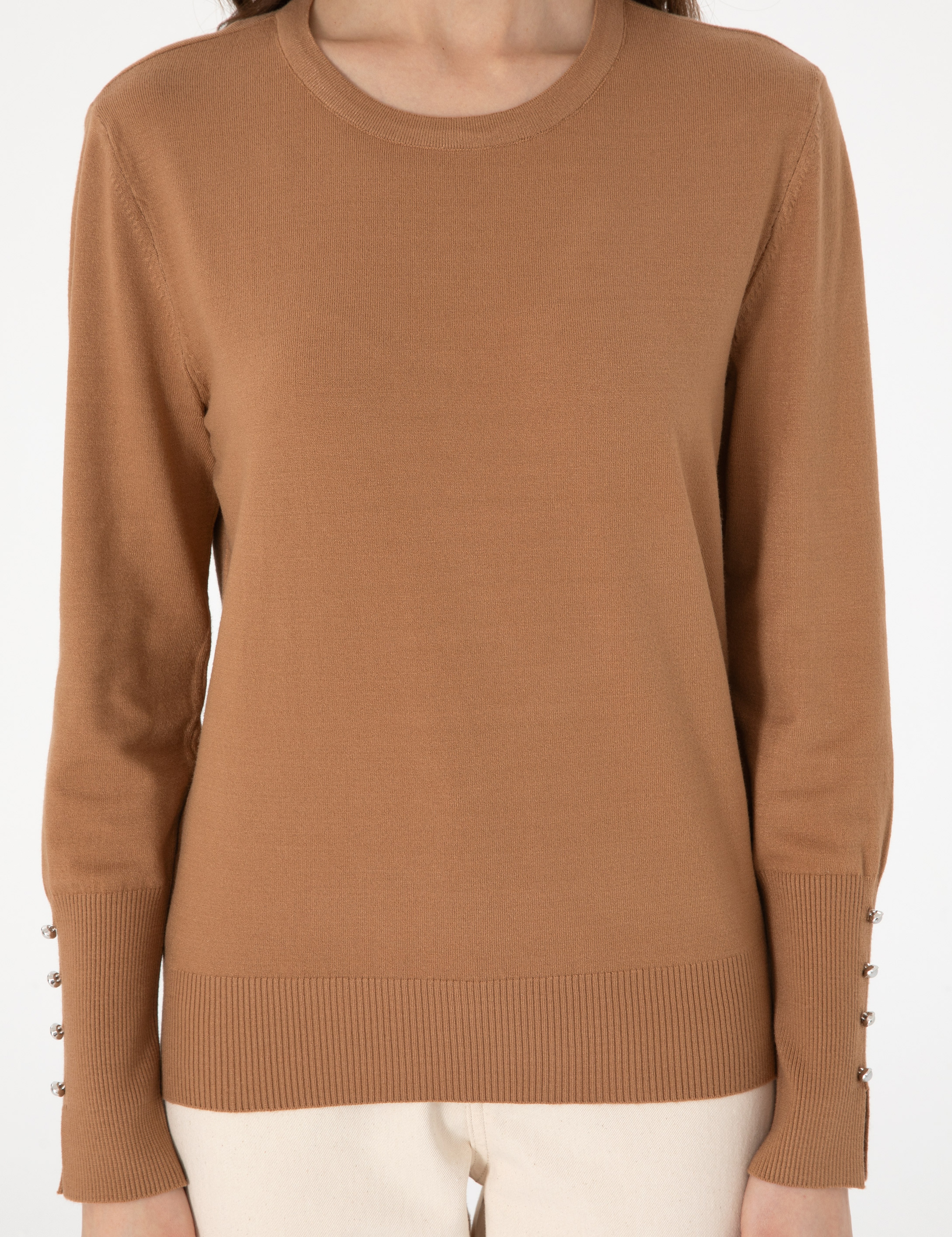 Camel Slim Fit Bisiklet Yaka Basic Kazak - Image 6