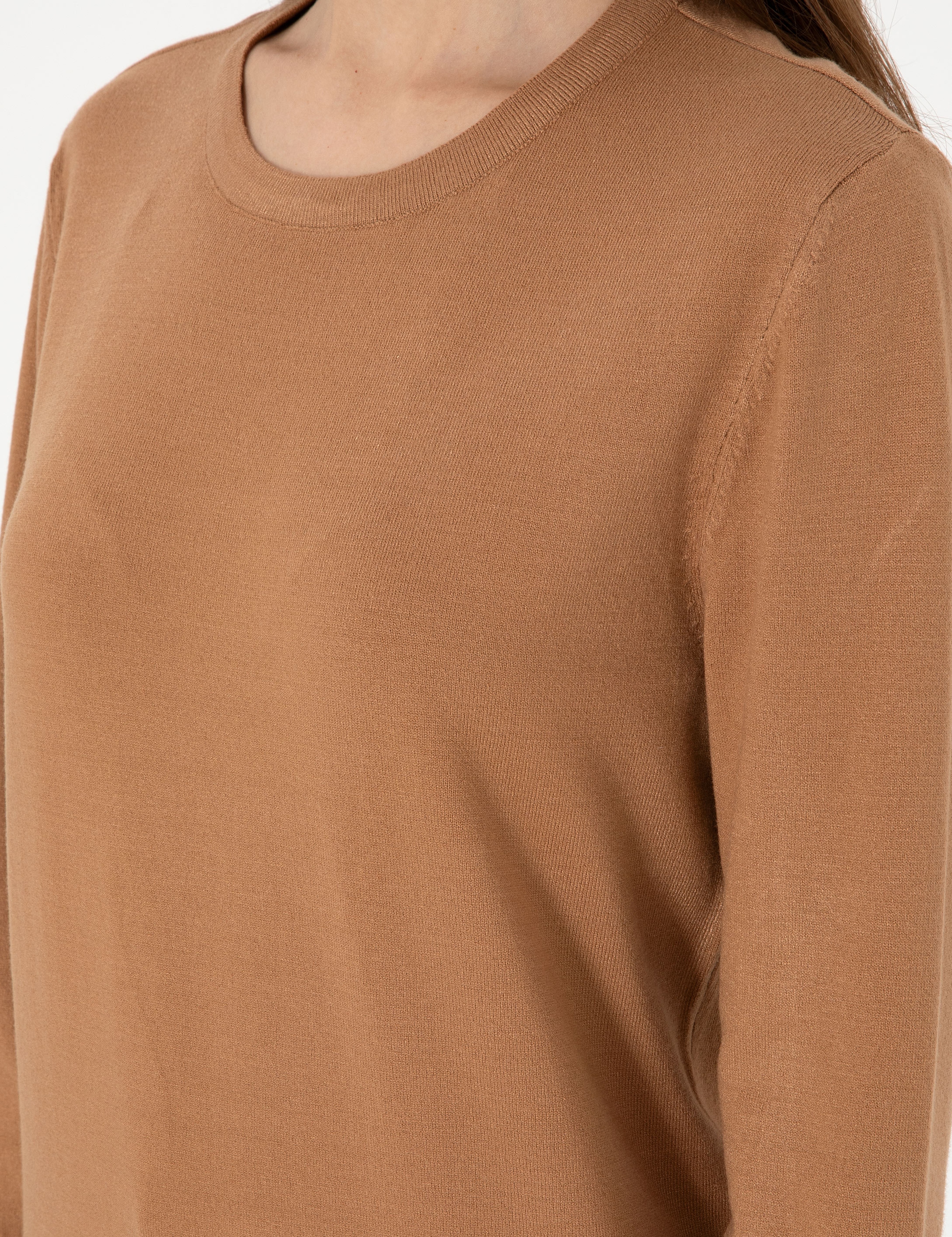 Camel Slim Fit Bisiklet Yaka Basic Kazak - Image 7