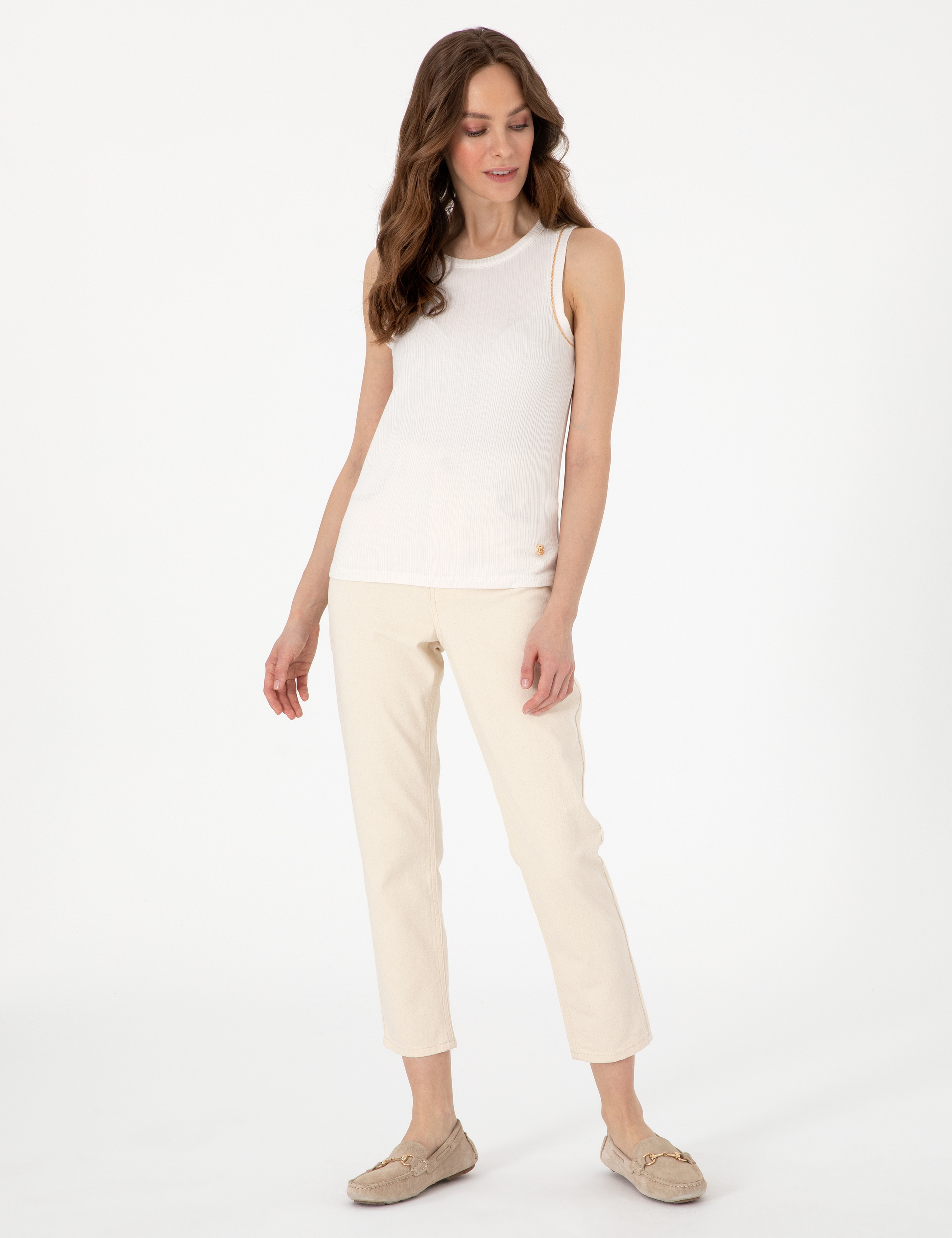 Ekru Extra Slim Fit Örme Bluz