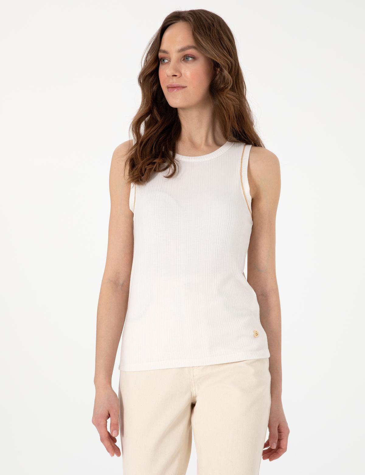 Ekru Ex. Slim Fit Örme Bluz