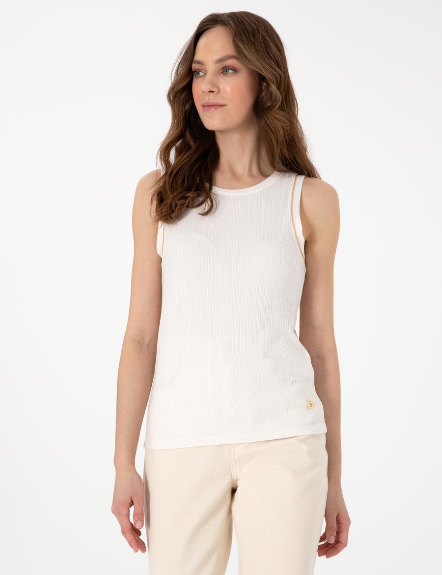 Ekru Ex. Slim Fit Örme Bluz