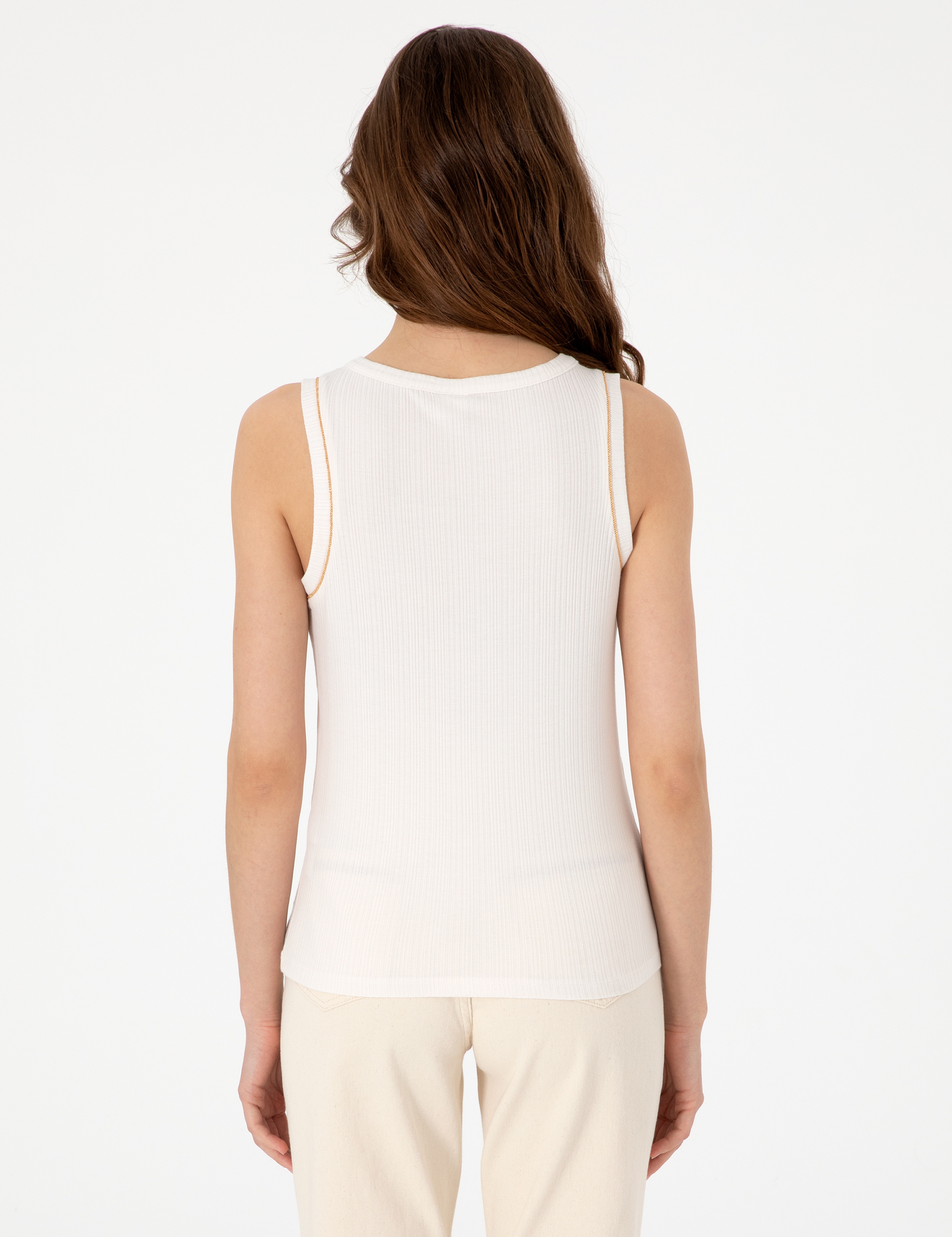 Ekru Extra Slim Fit Örme Bluz - Image 5