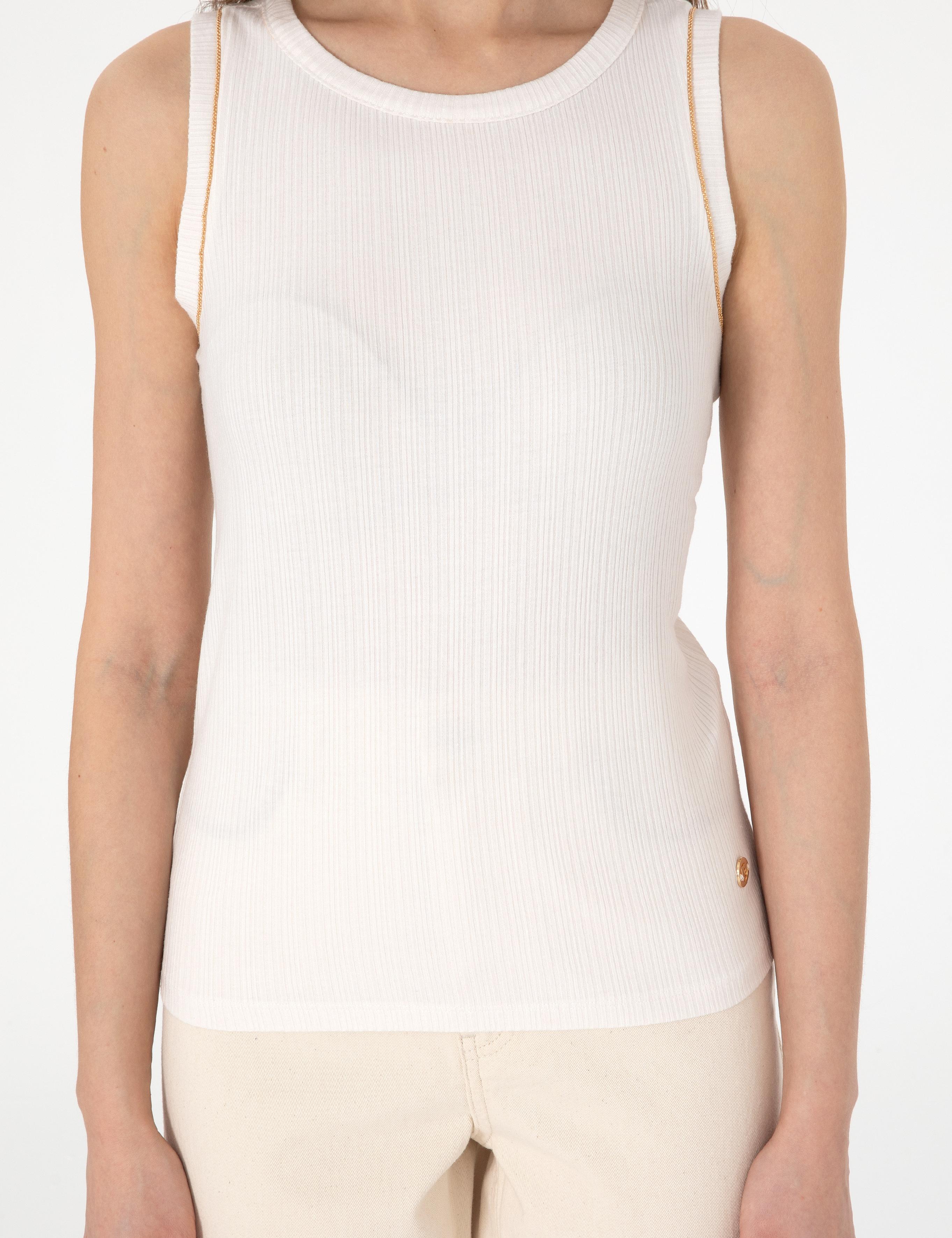 Ekru Ex. Slim Fit Örme Bluz