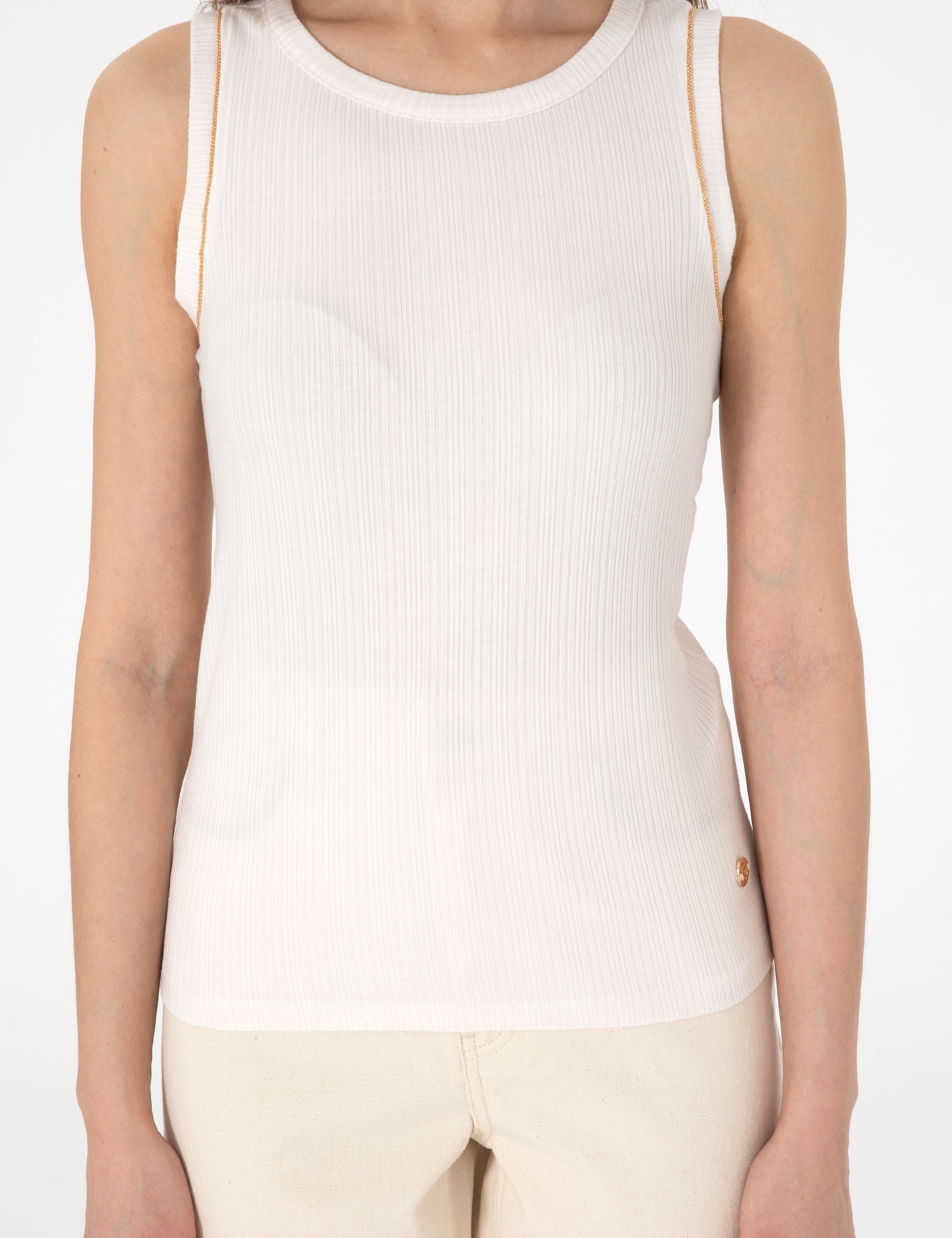 Ekru Extra Slim Fit Örme Bluz - Image 6