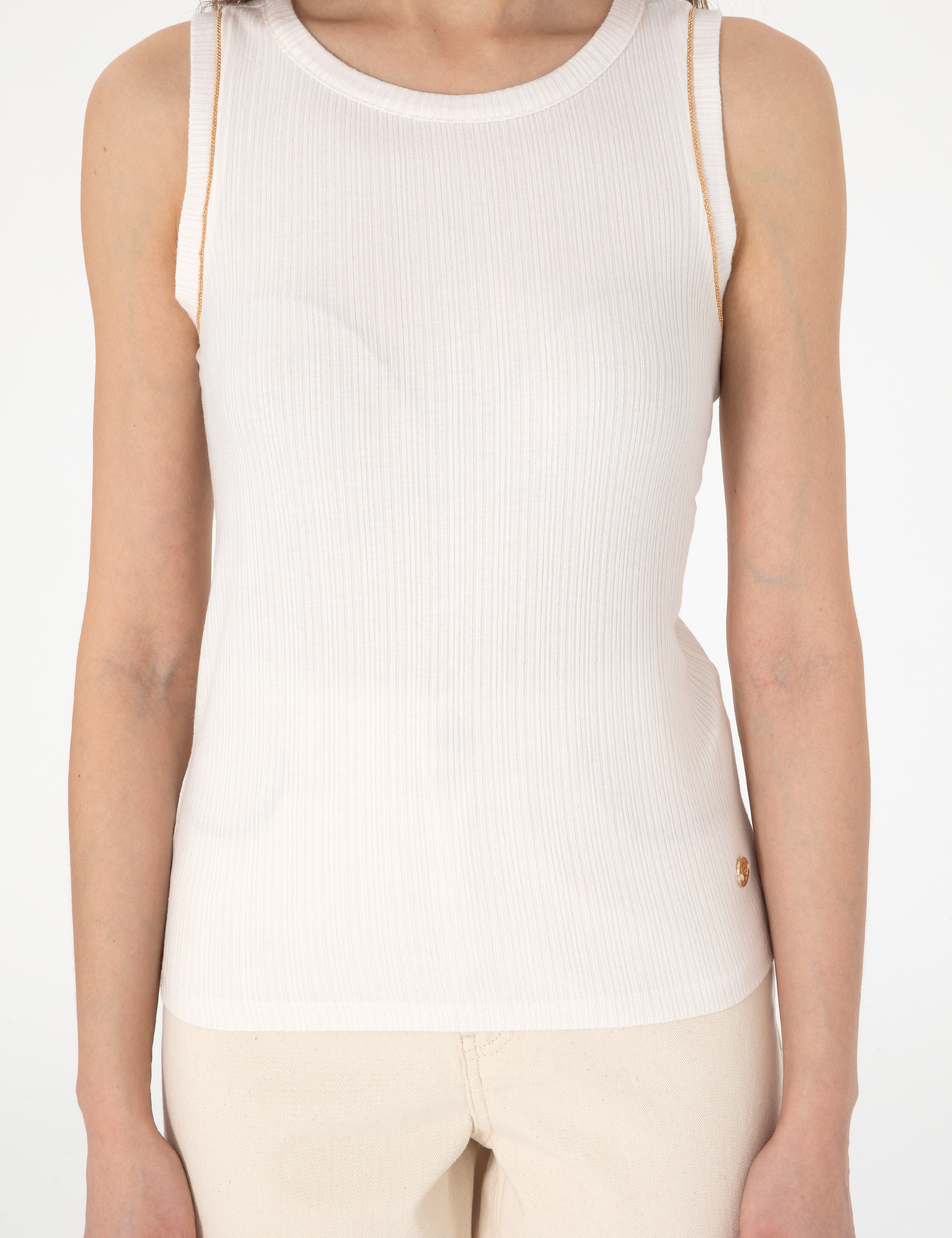 Ekru Extra Slim Fit Örme Bluz