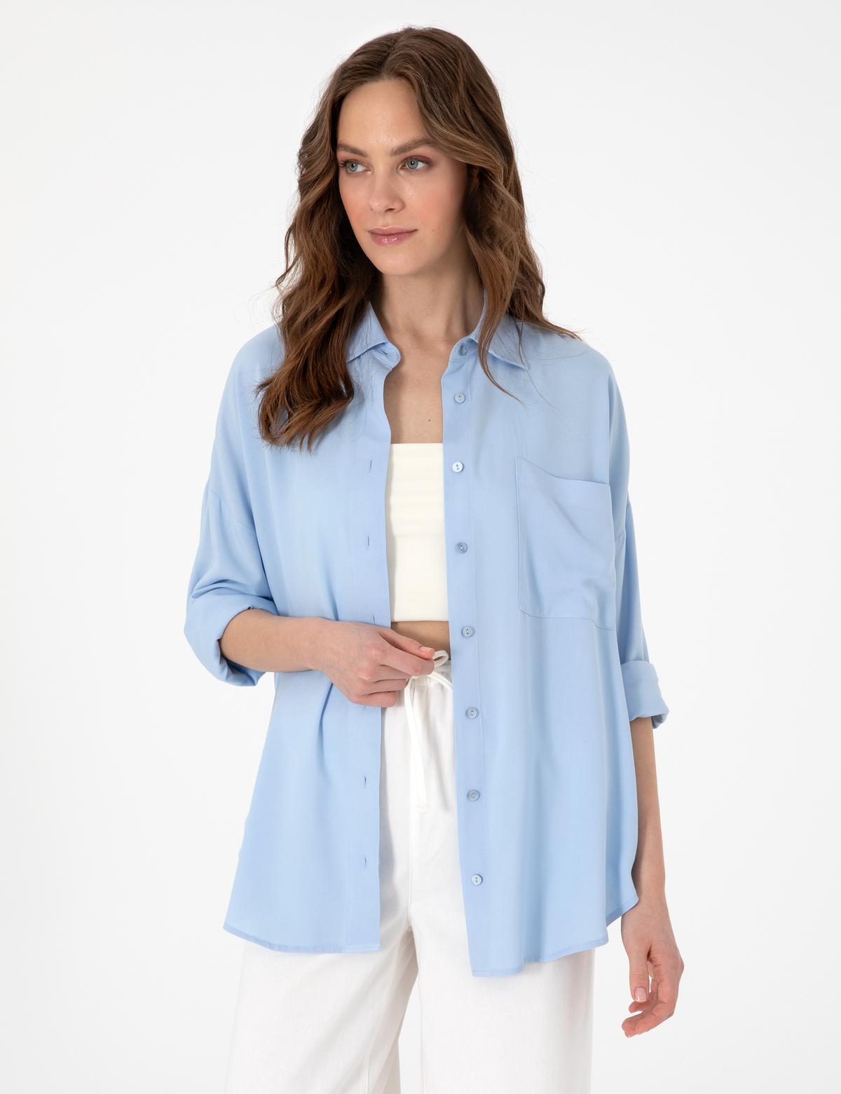 Açık Mavi Oversize Uzun Kollu Gömlek