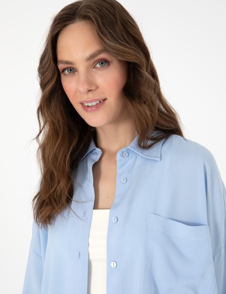Açık Mavi Oversize Uzun Kollu Gömlek - 50311567014
