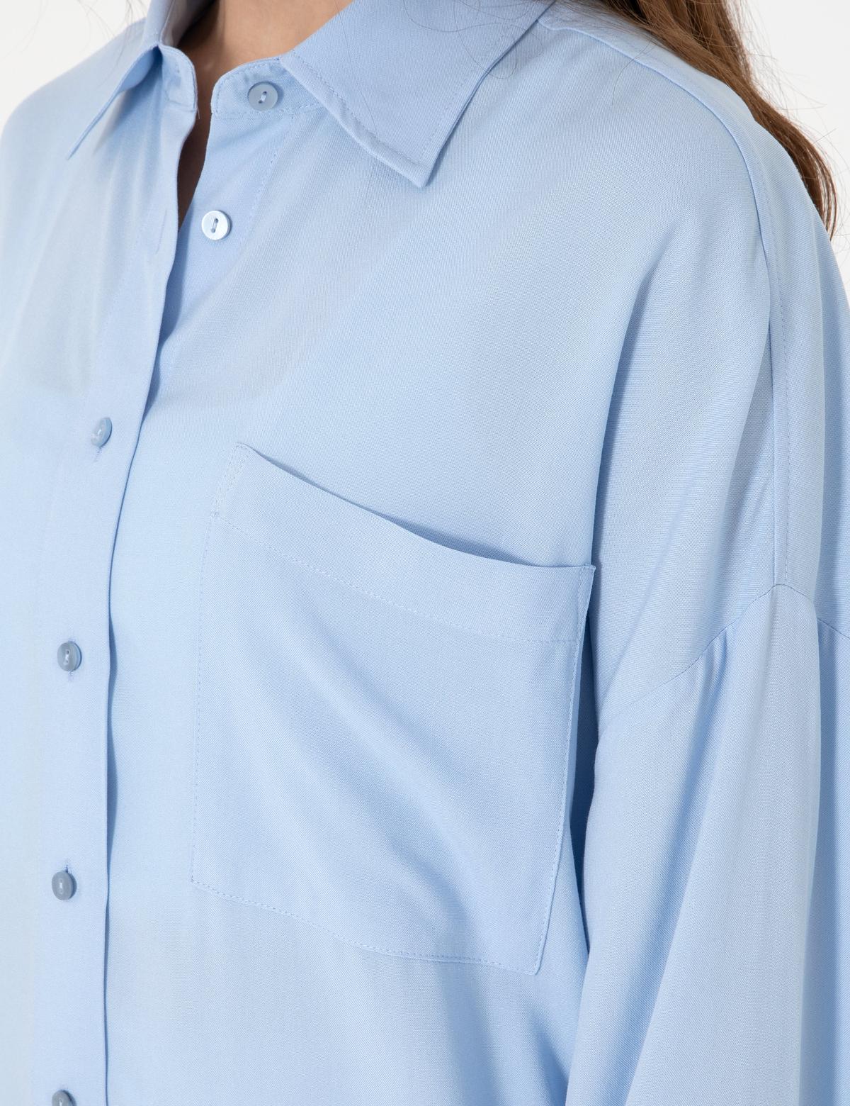 Açık Mavi Oversize Uzun Kollu Gömlek - 50311567014