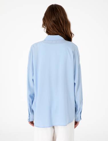 Açık Mavi Oversize Uzun Kollu Gömlek