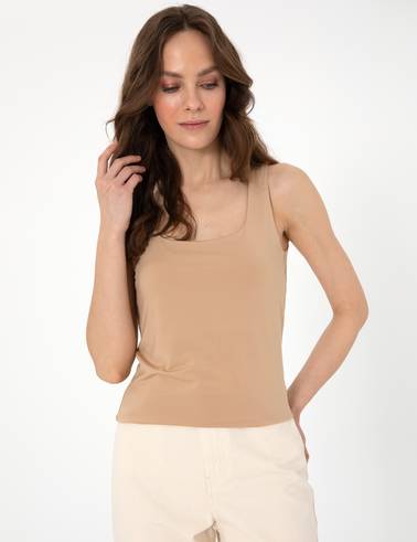 Bej Extra Slim Fit Örme Bluz
