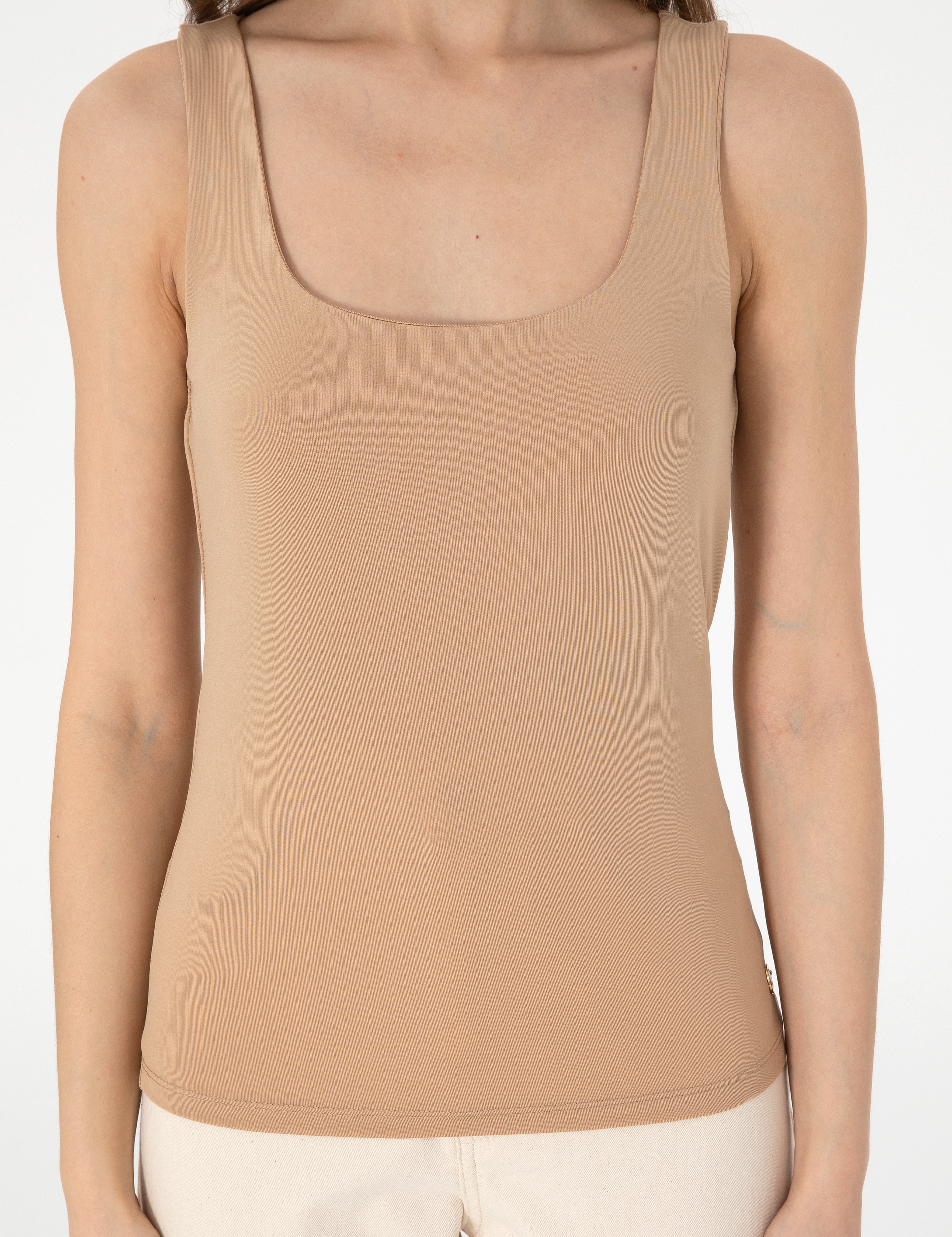 Bej Extra Slim Fit Örme Bluz - Image 6