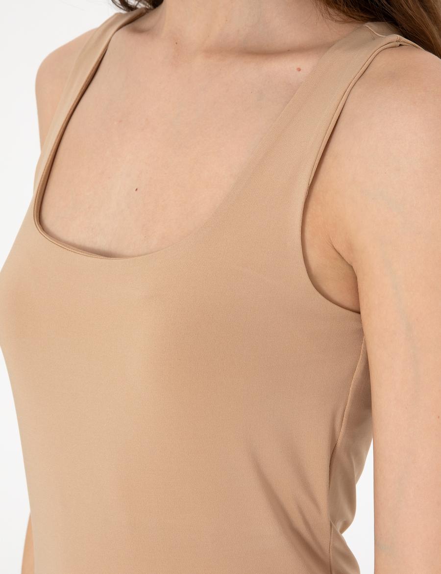 Bej Ex. Slim Fit Örme Bluz