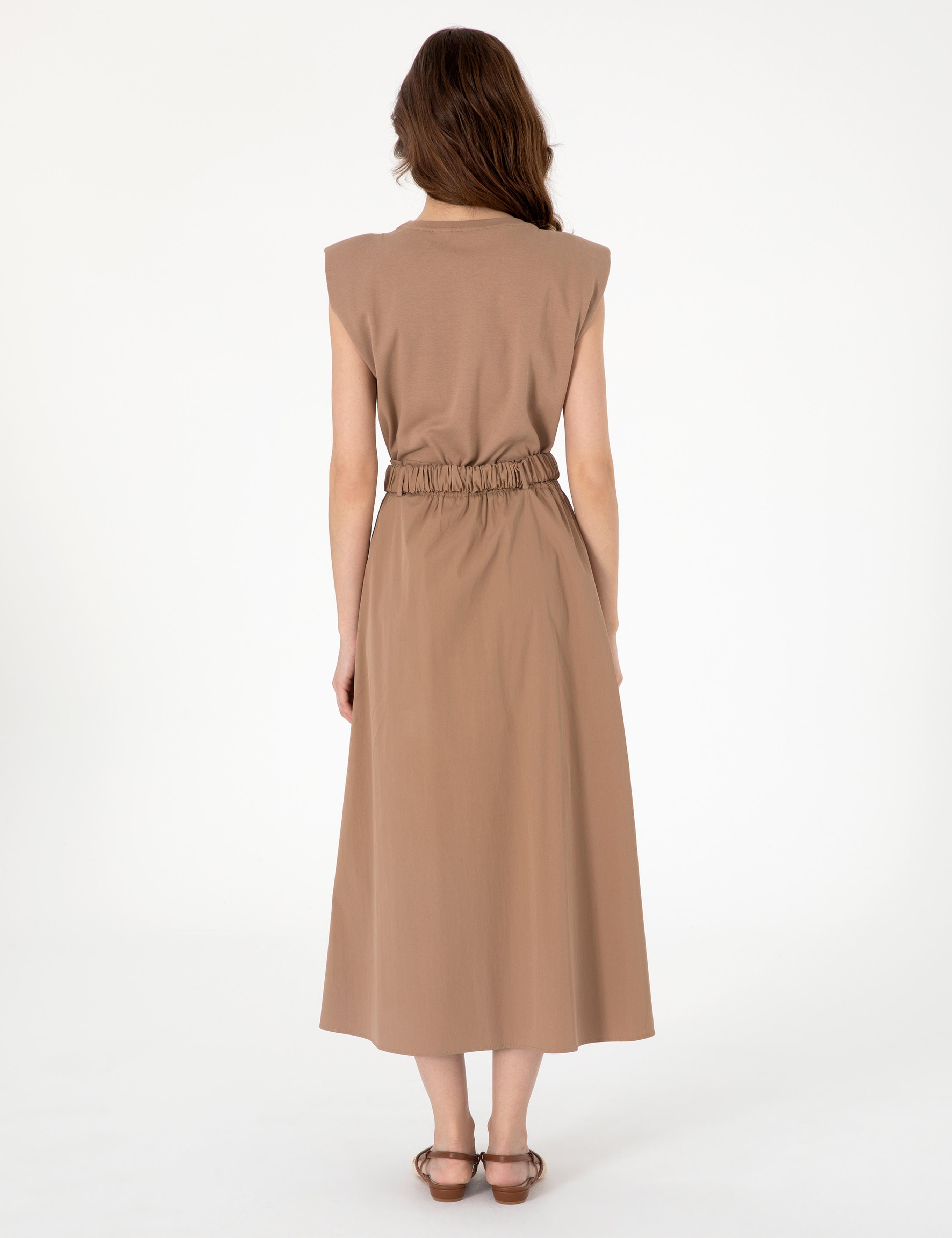 Kahverengi Regular Fit Dokuma Elbise