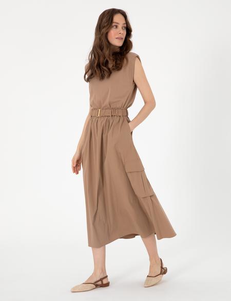 Kahverengi Regular Fit Dokuma Elbise - 50300990011