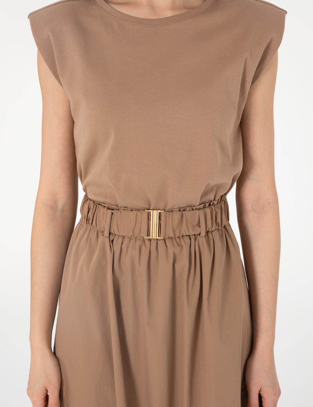 Kahverengi Regular Fit Dokuma Elbise - 50300990011