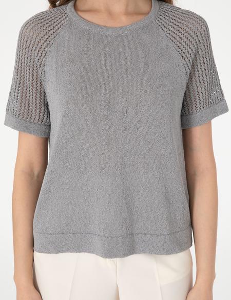 Gri Regular Fit Triko Tişört - 50306873013