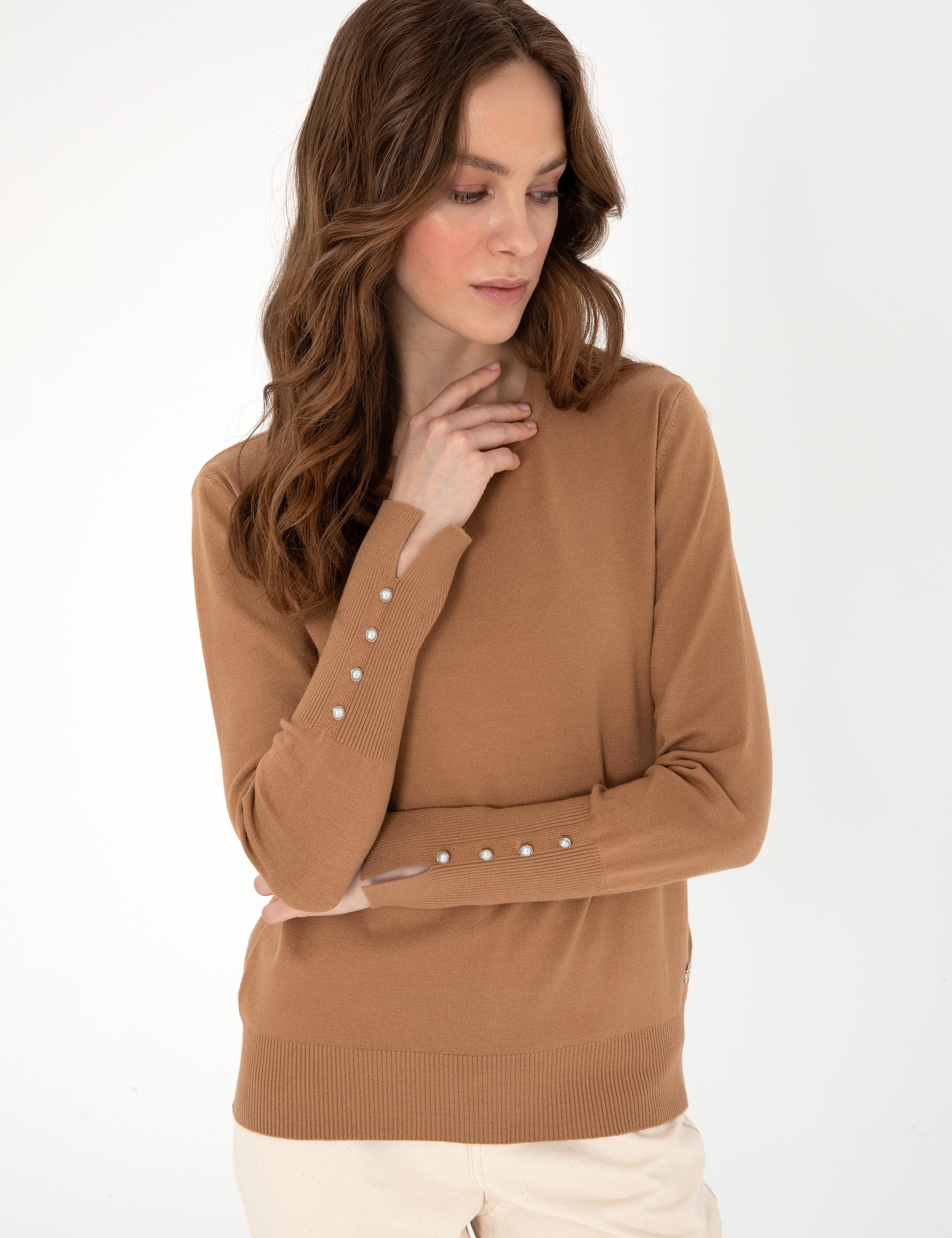 Camel Slim Fit Bisiklet Yaka Basic Kazak