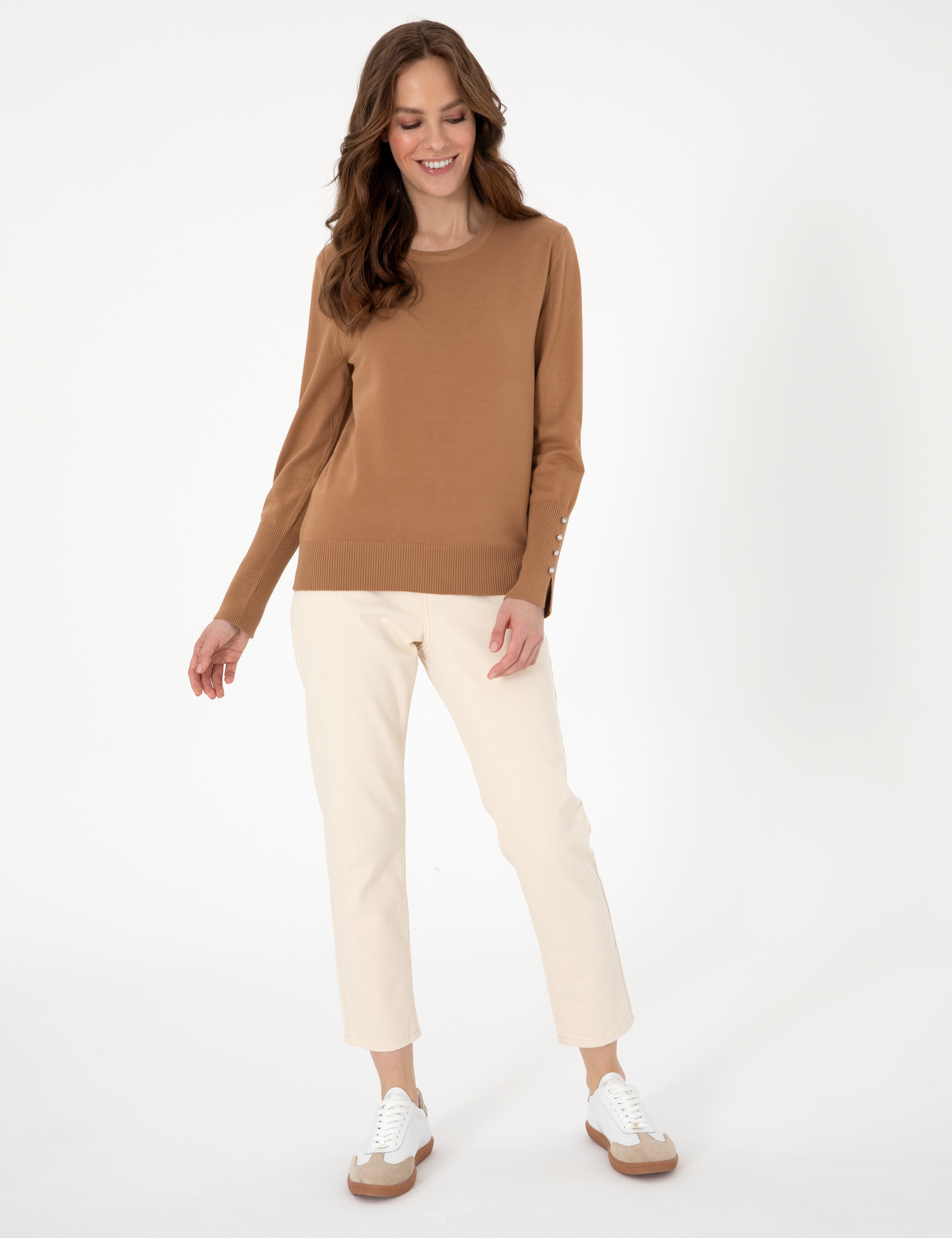 Camel Slim Fit Bisiklet Yaka Basic Kazak