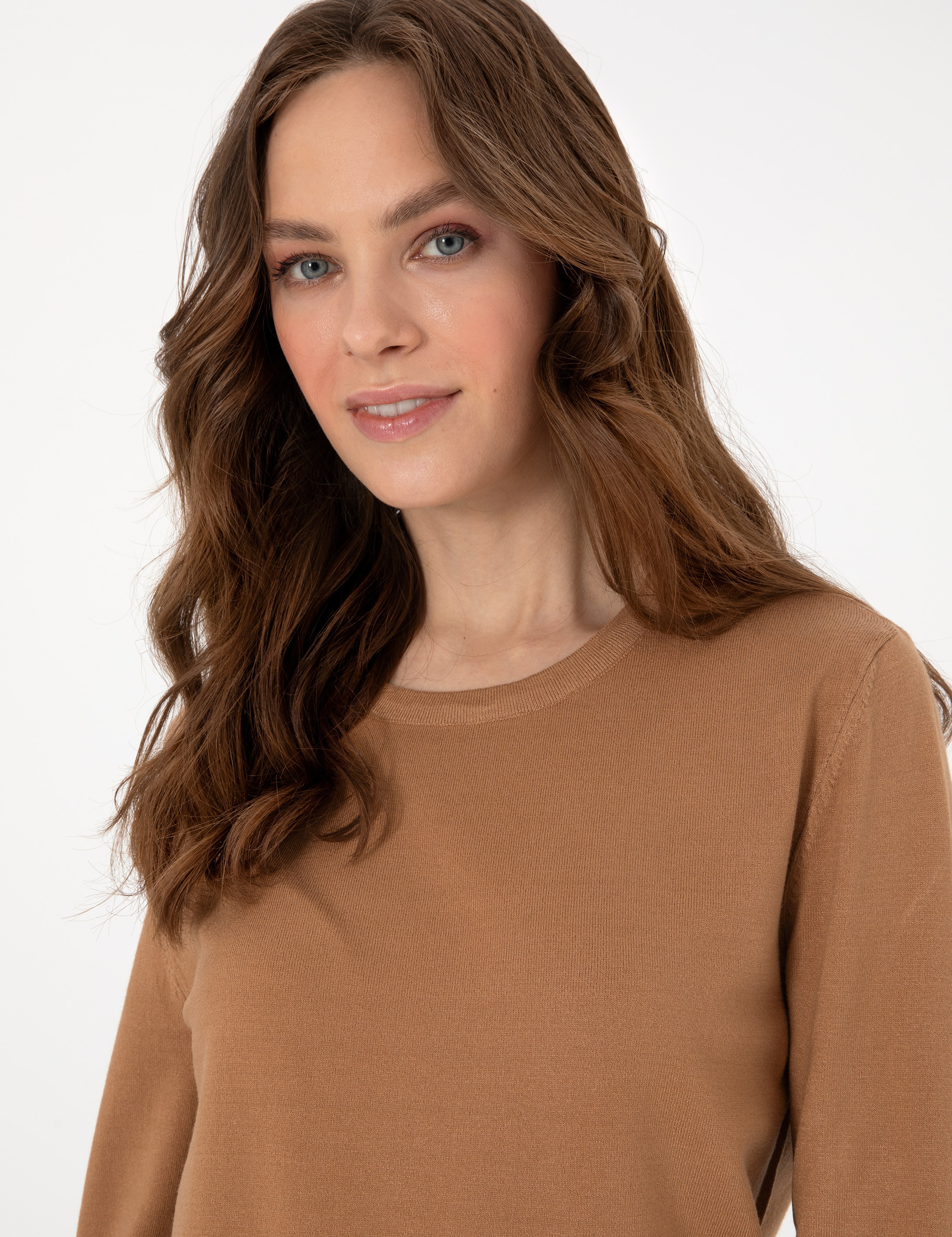 Camel Slim Fit Bisiklet Yaka Basic Kazak - Image 2