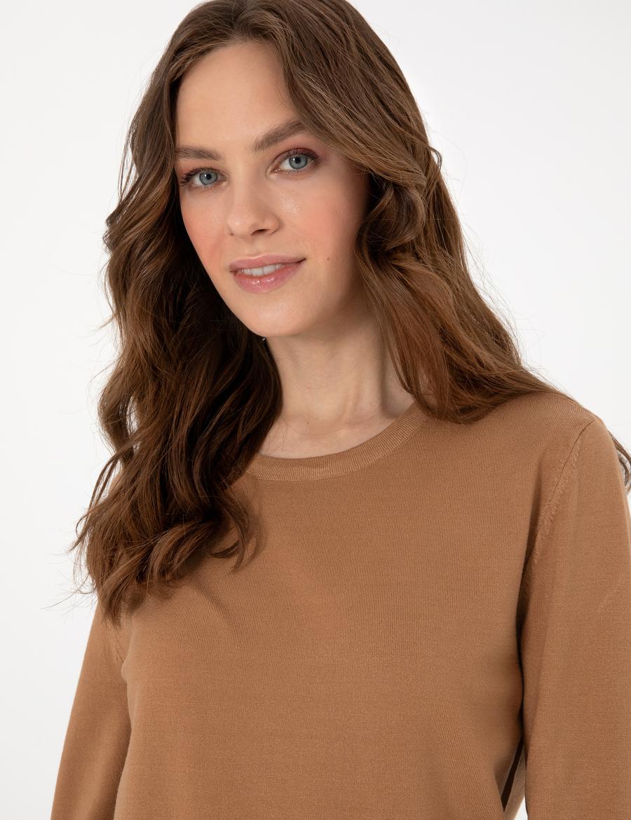 Camel Slim Fit Bisiklet Yaka Basic Kazak