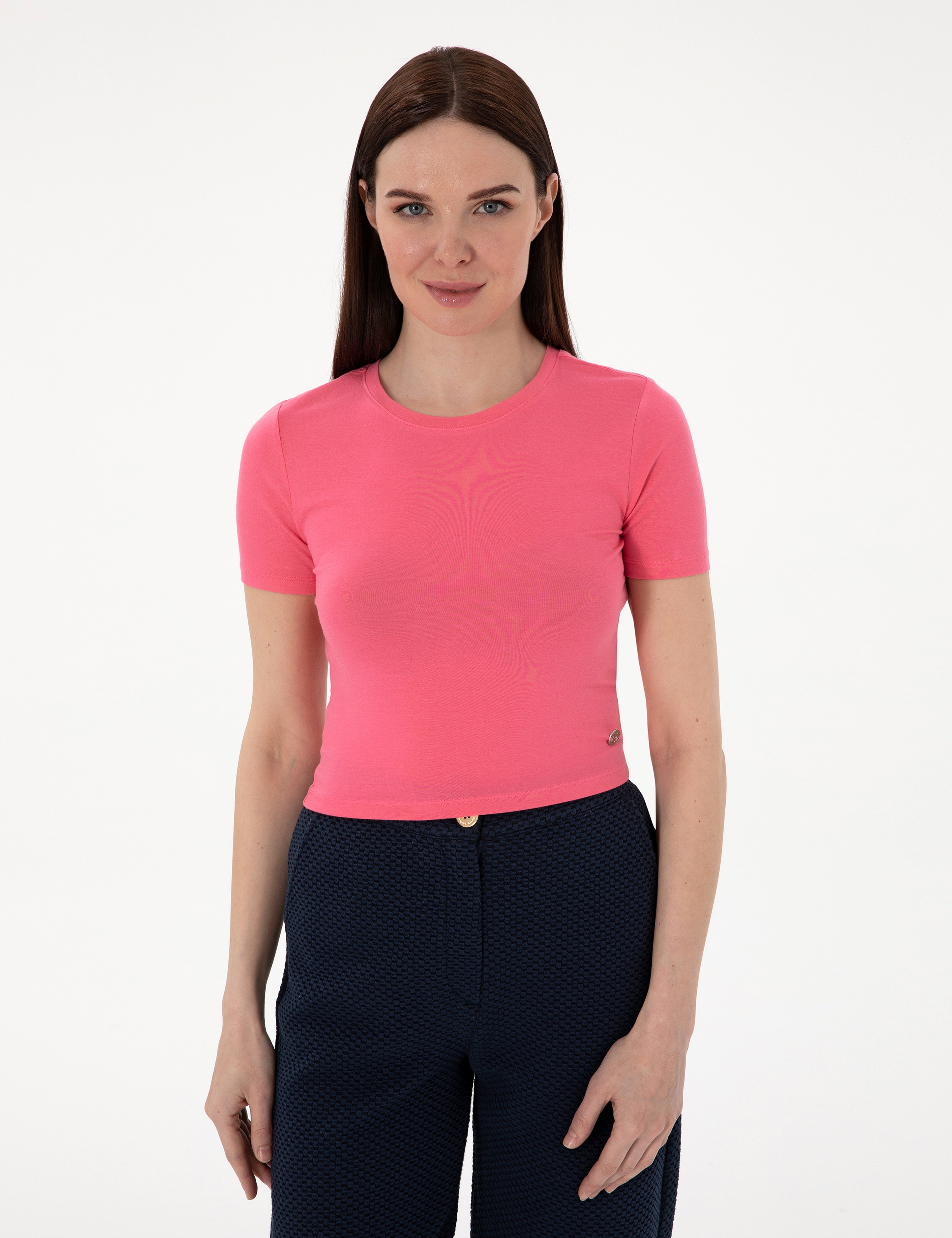 Pembe Regular Fit Crop Tişört