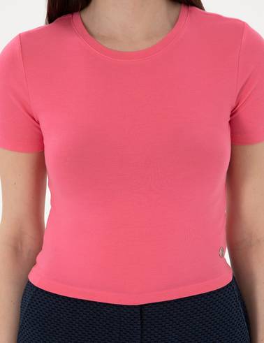 Pembe Regular Fit Crop Tişört