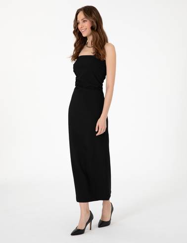 Siyah Slim Fit Dokuma Elbise