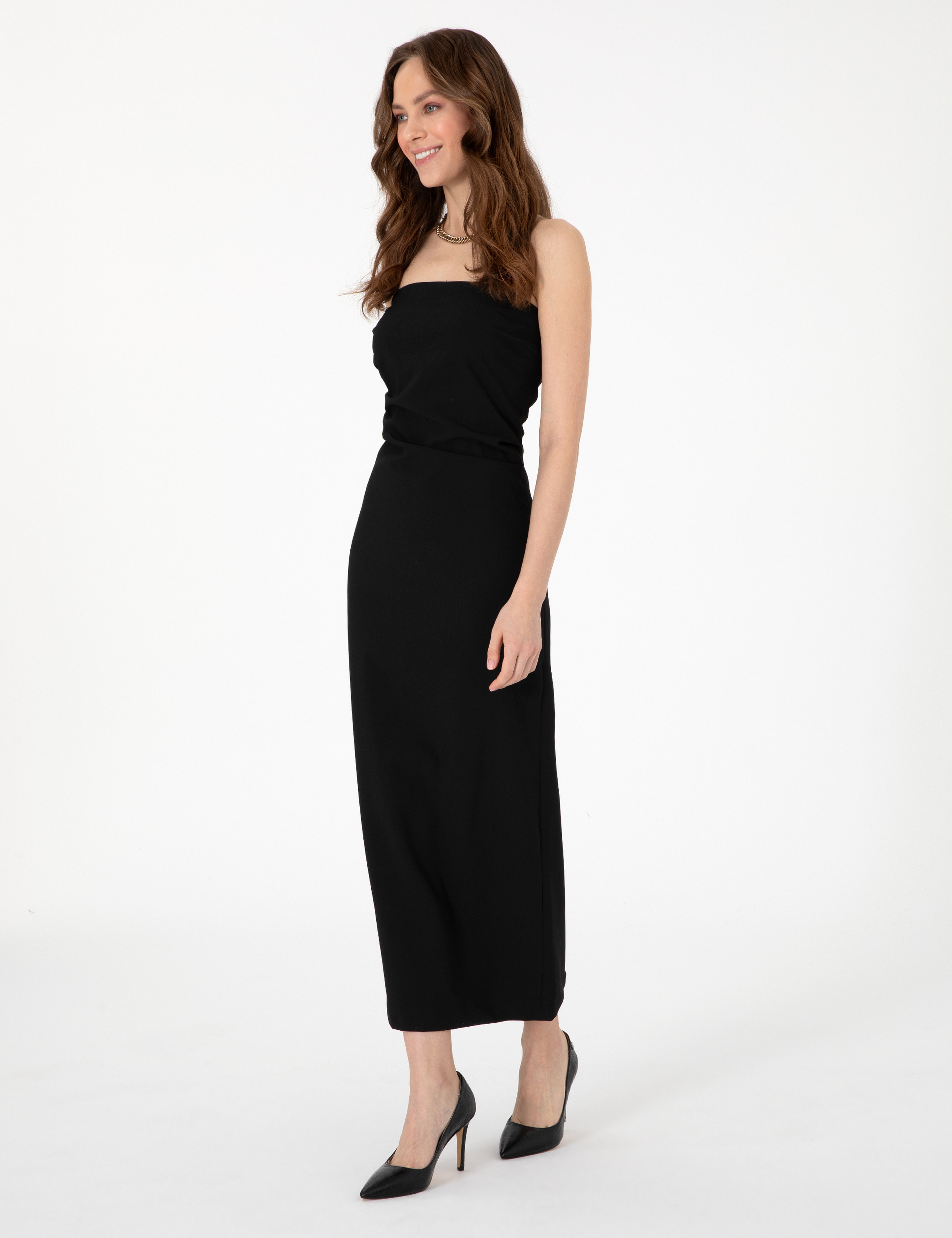 Siyah Slim Fit Dokuma Elbise