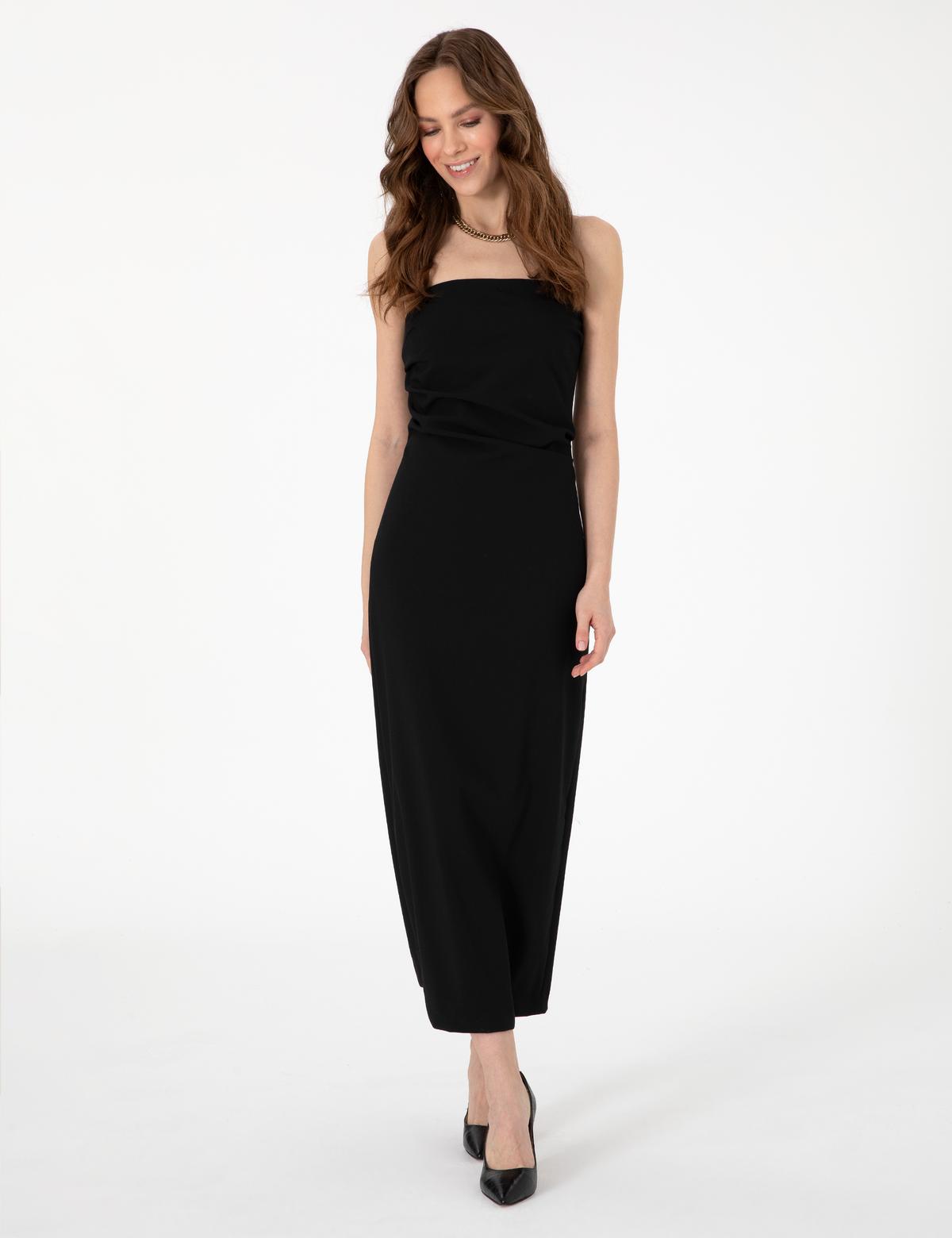 Siyah Slim Fit Dokuma Elbise