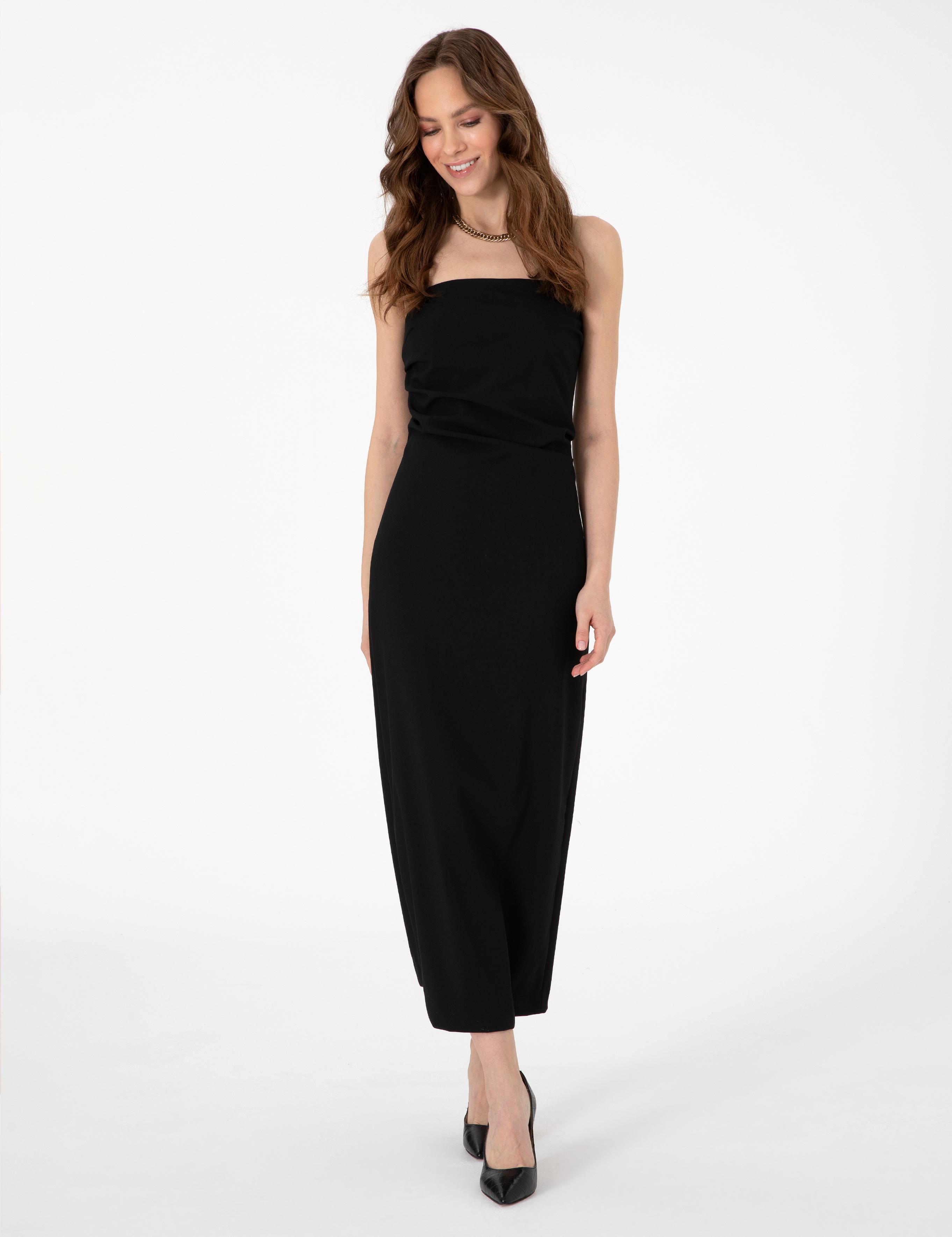 Siyah Slim Fit Dokuma Elbise