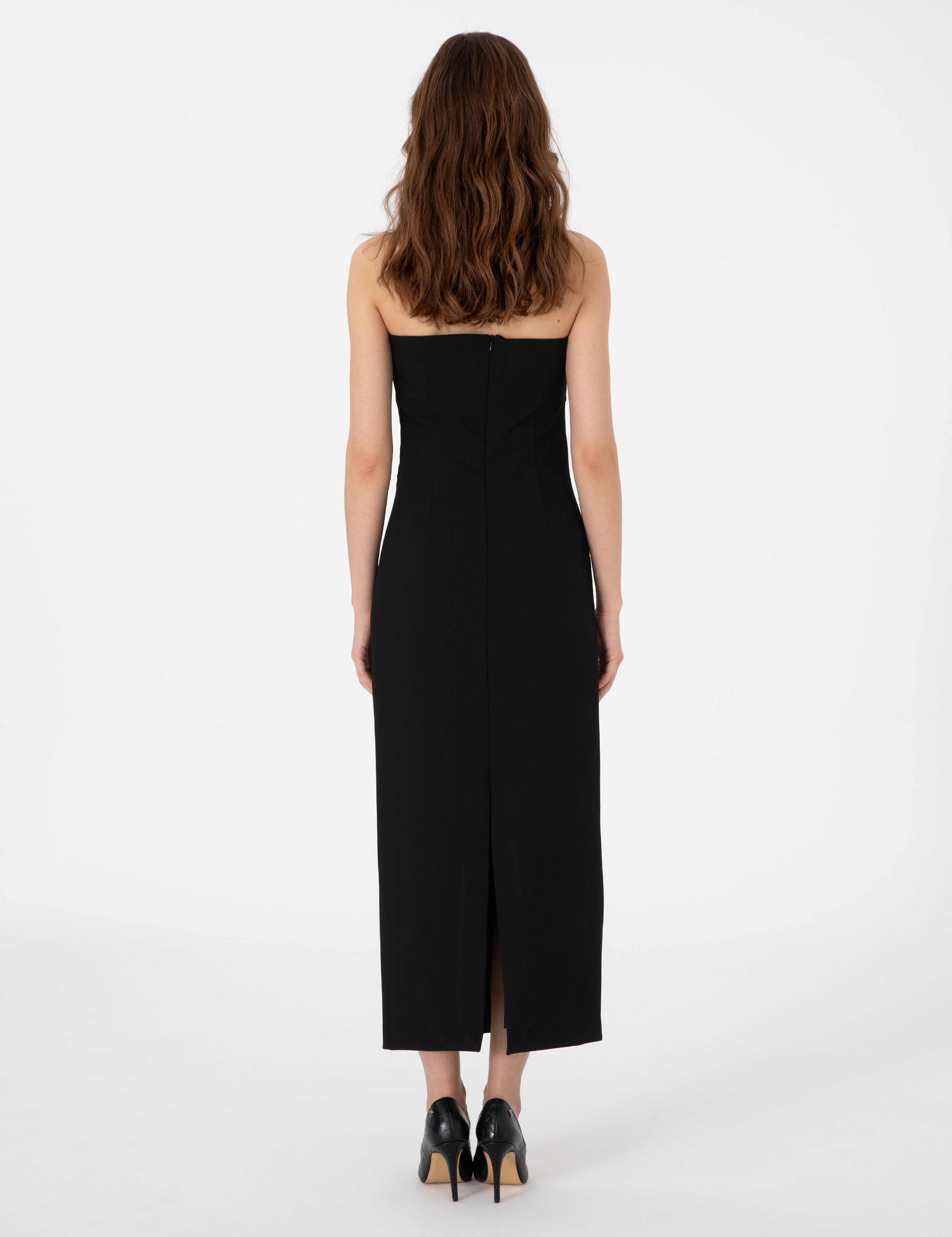 Siyah Slim Fit Dokuma Elbise - Image 4