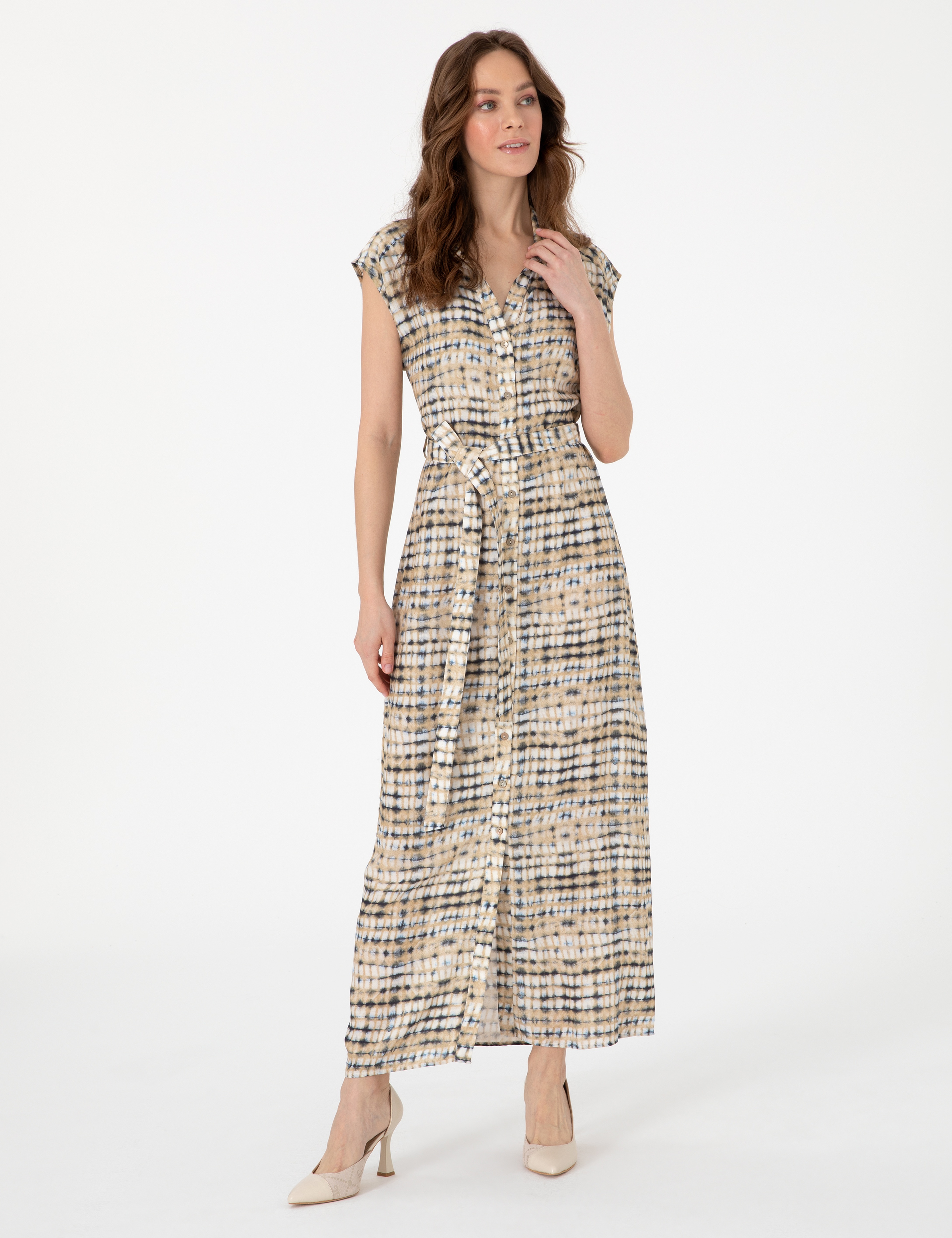 Bej Regular Fit Dokuma Elbise - Image 1