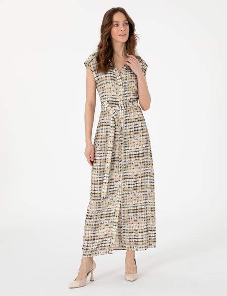 Bej Regular Fit Dokuma Elbise - 50306975004