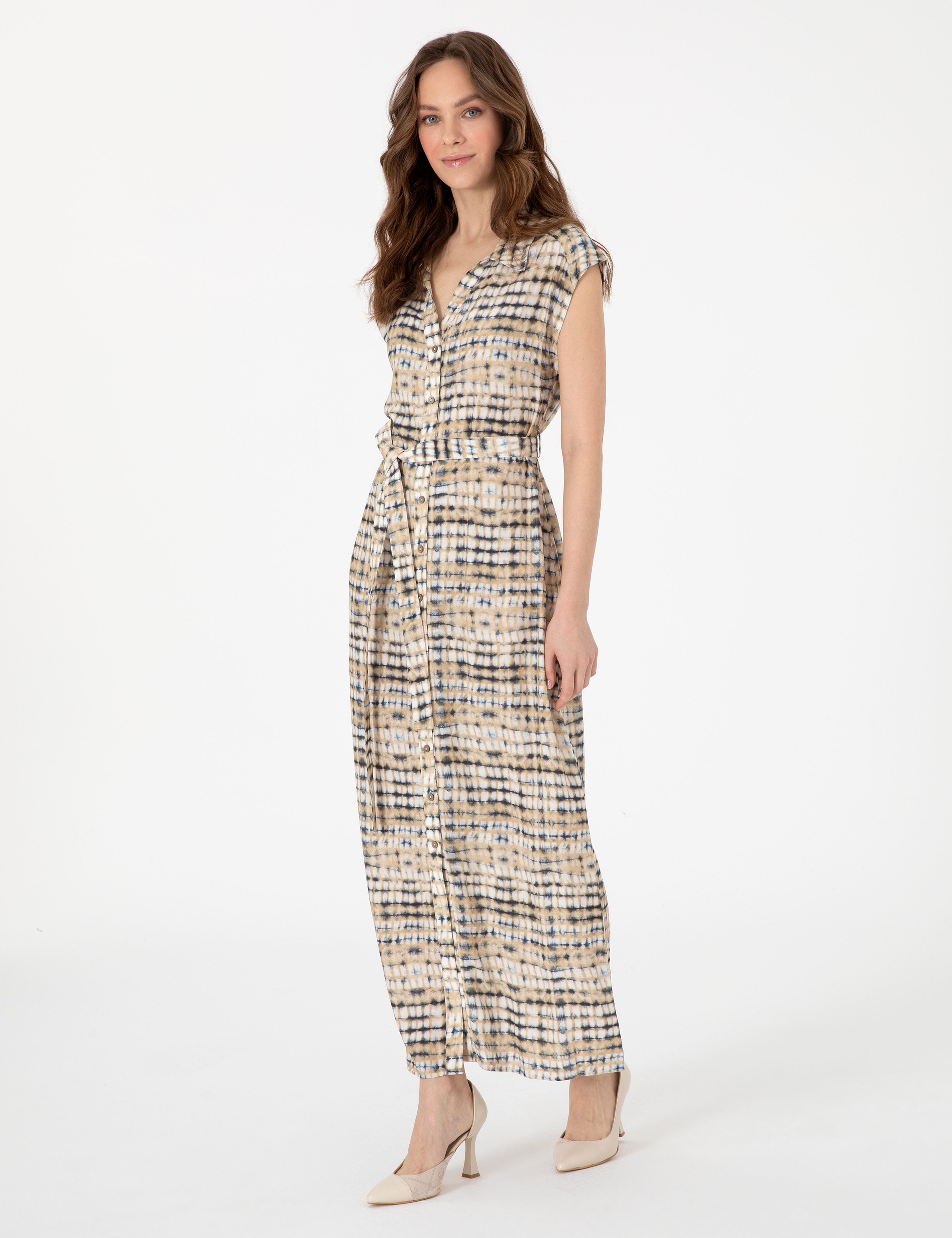 Bej Regular Fit Dokuma Elbise - Image 3