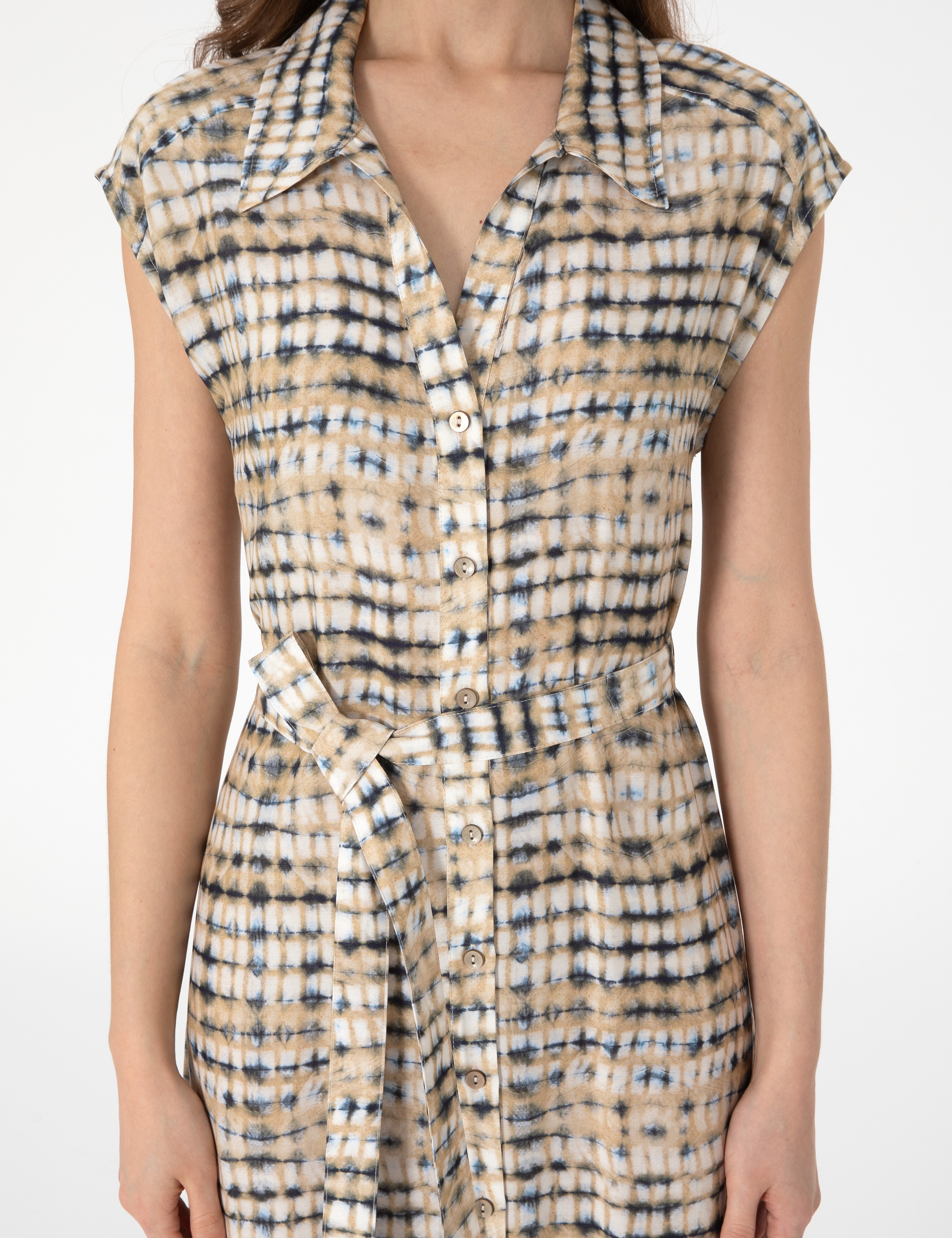 Bej Regular Fit Dokuma Elbise - Image 5