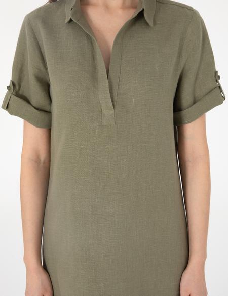 Haki Regular Fit Keten Kısa Dokuma Elbise - 50309345001