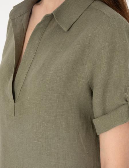 Haki Regular Fit Keten Kısa Dokuma Elbise - 50309345001