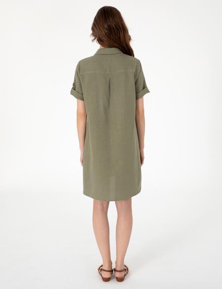 Haki Regular Fit Keten Kısa Dokuma Elbise - 50309345001