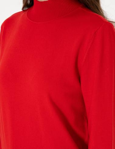 Kırmızı Slim Fit Yarım Balıkçı Yaka Basic Kazak