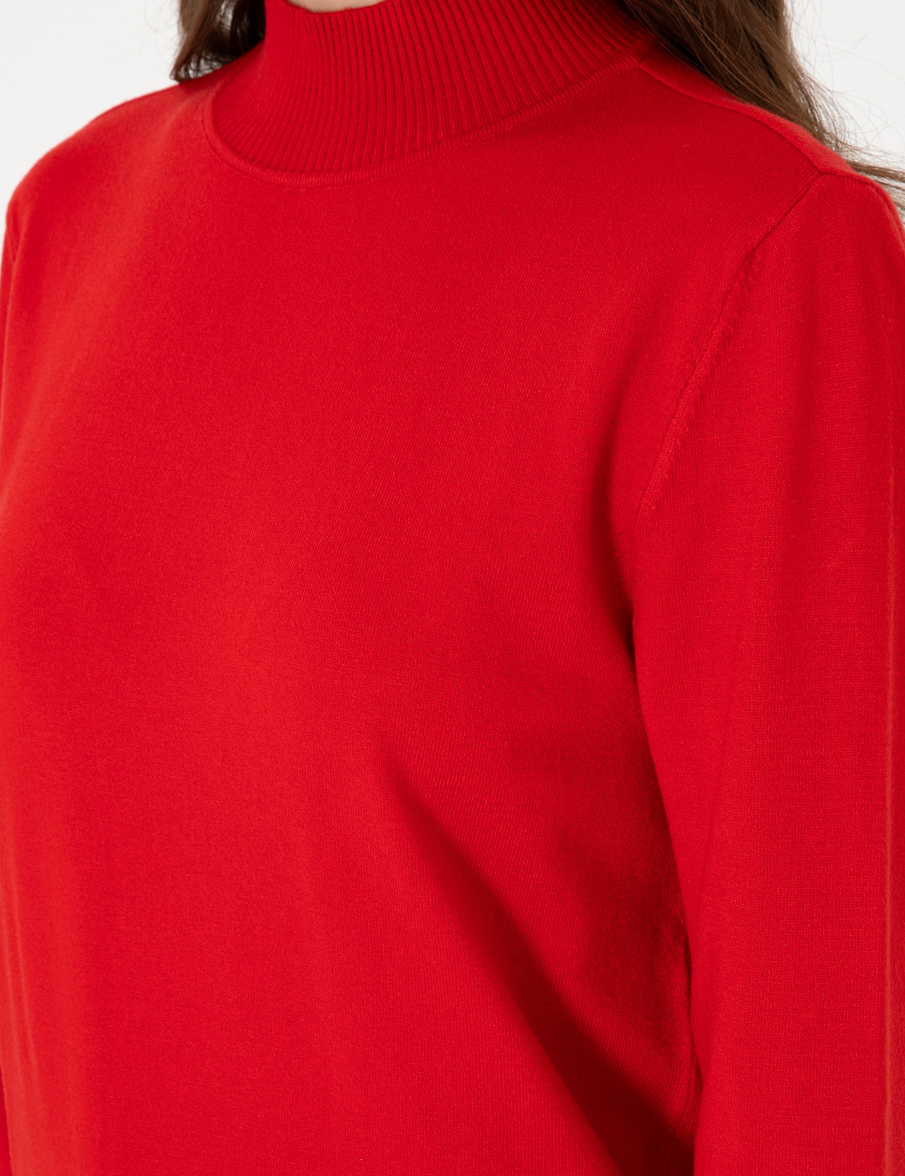 Kırmızı Slim Fit Yarım Balıkçı Yaka Basic Kazak - Image 7