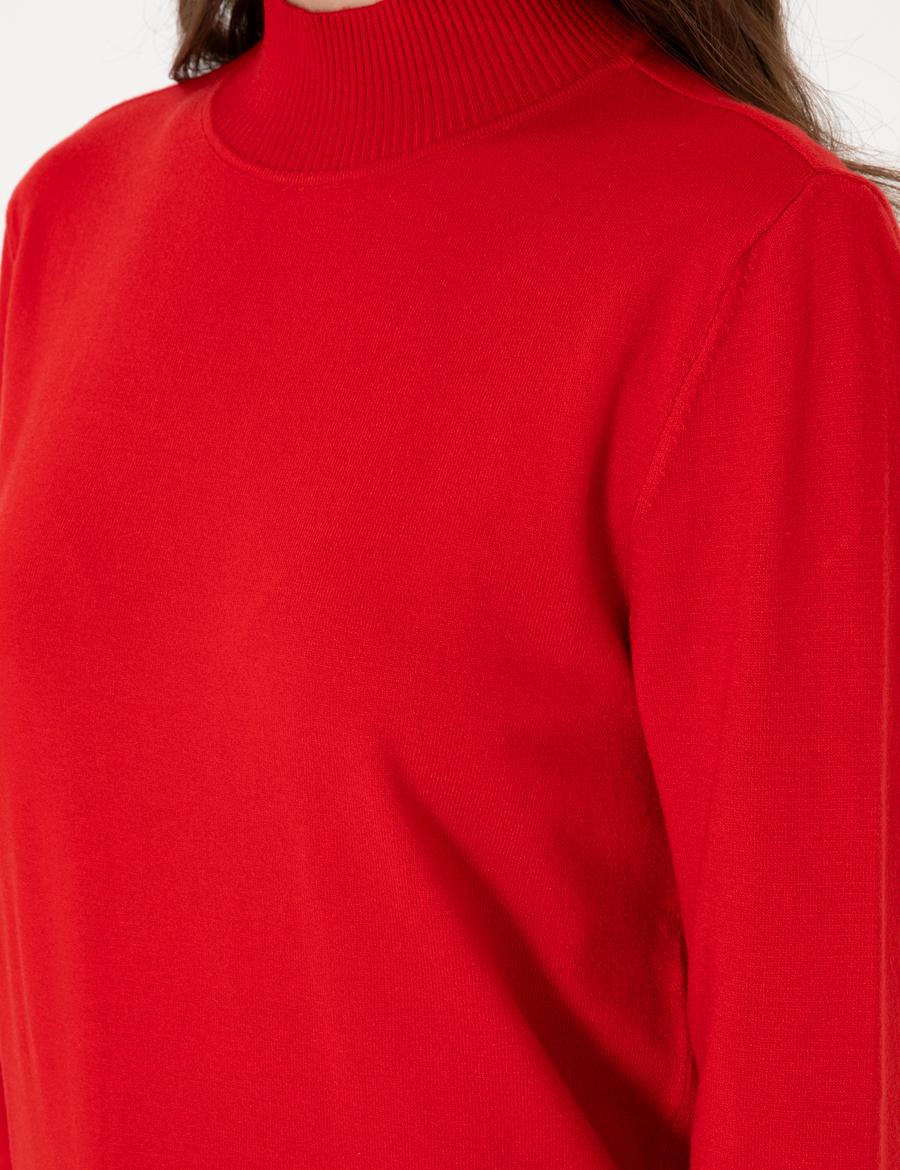 Kırmızı Slim Fit Yarım Balıkçı Yaka Basic Kazak