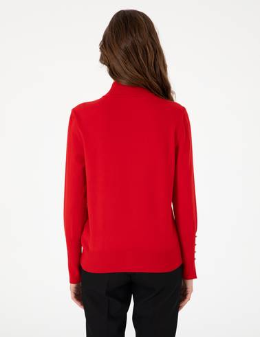 Kırmızı Slim Fit Yarım Balıkçı Yaka Basic Kazak