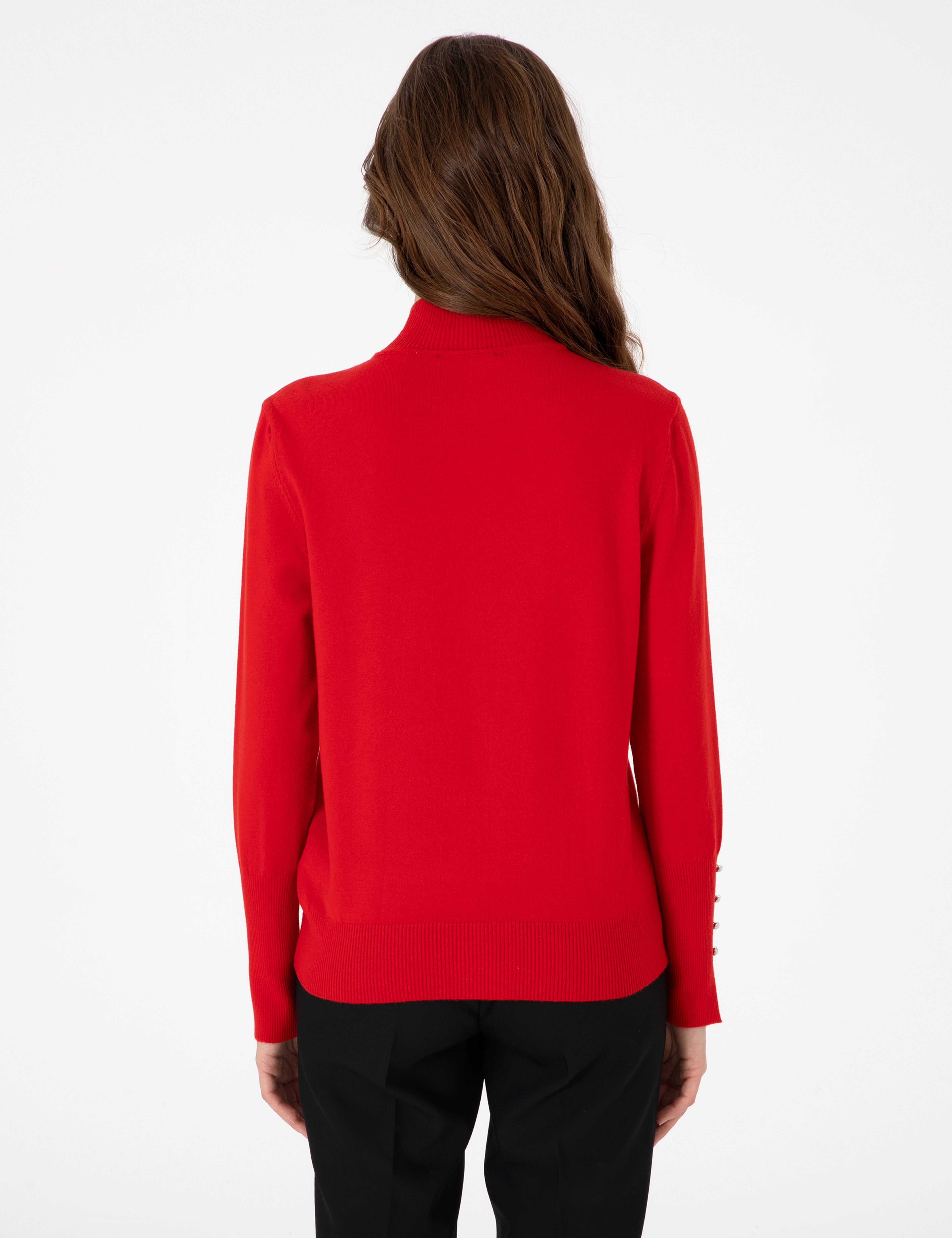 Kırmızı Slim Fit Yarım Balıkçı Yaka Basic Kazak - Image 5